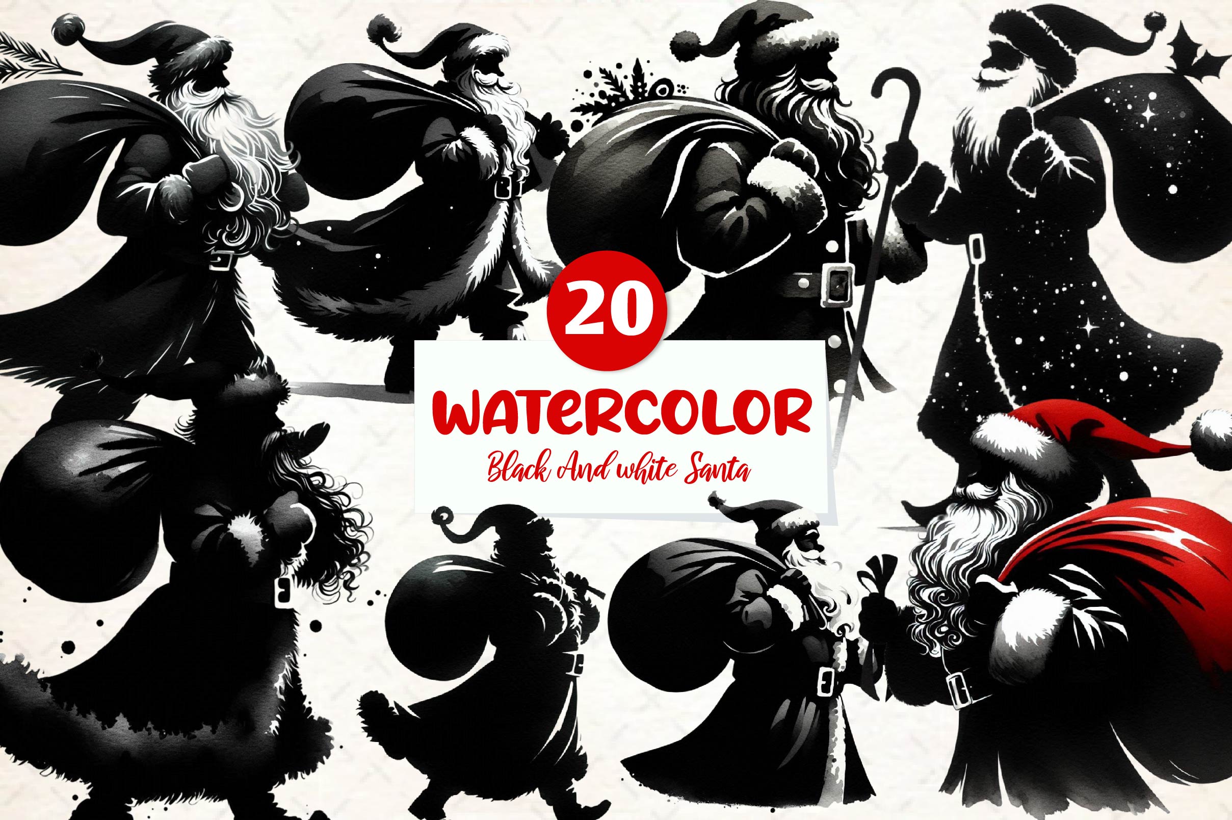 Black And White Santa Clipart Bundle