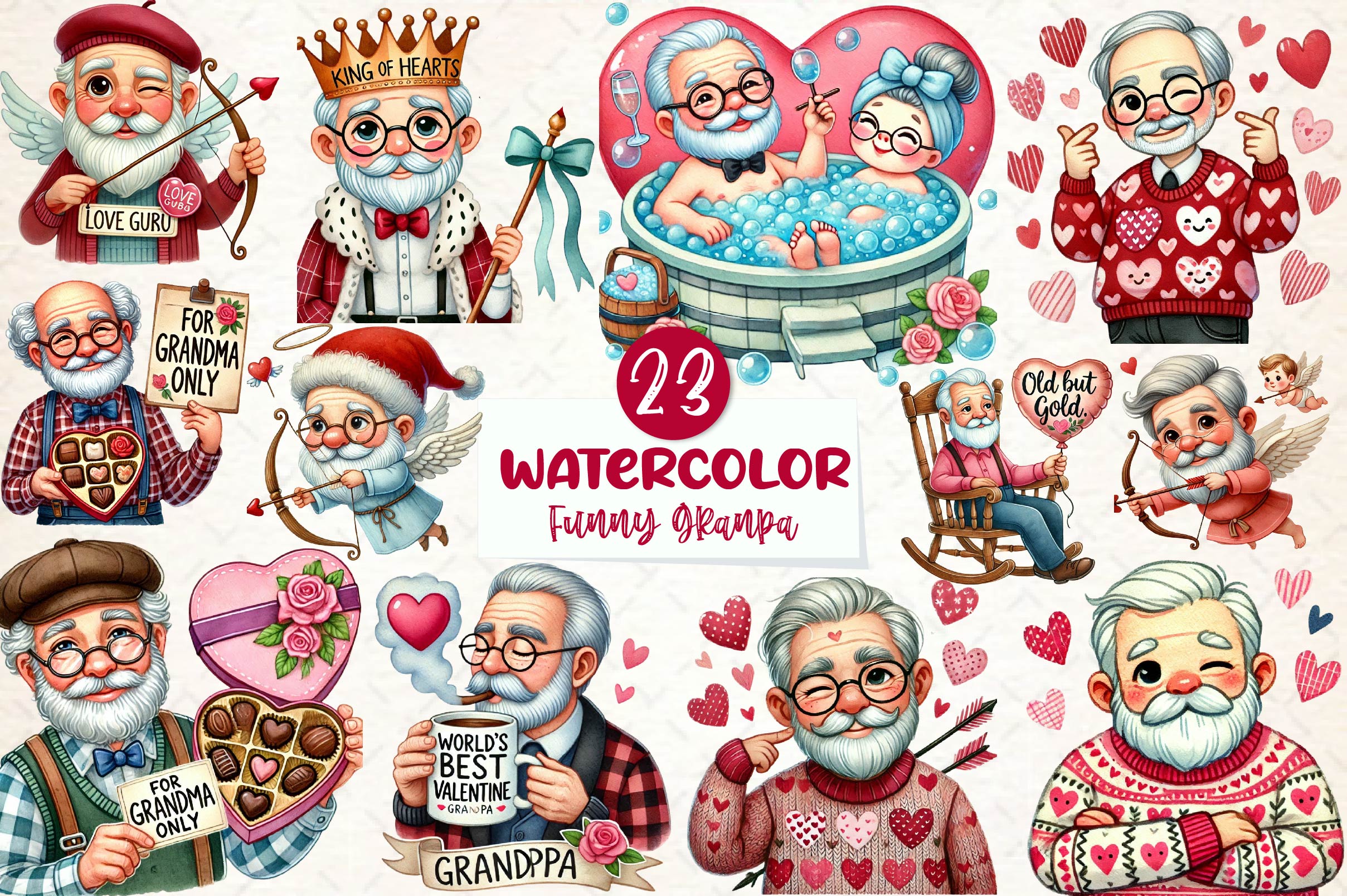 Funny Valentines Grandpa Clipart Bundle