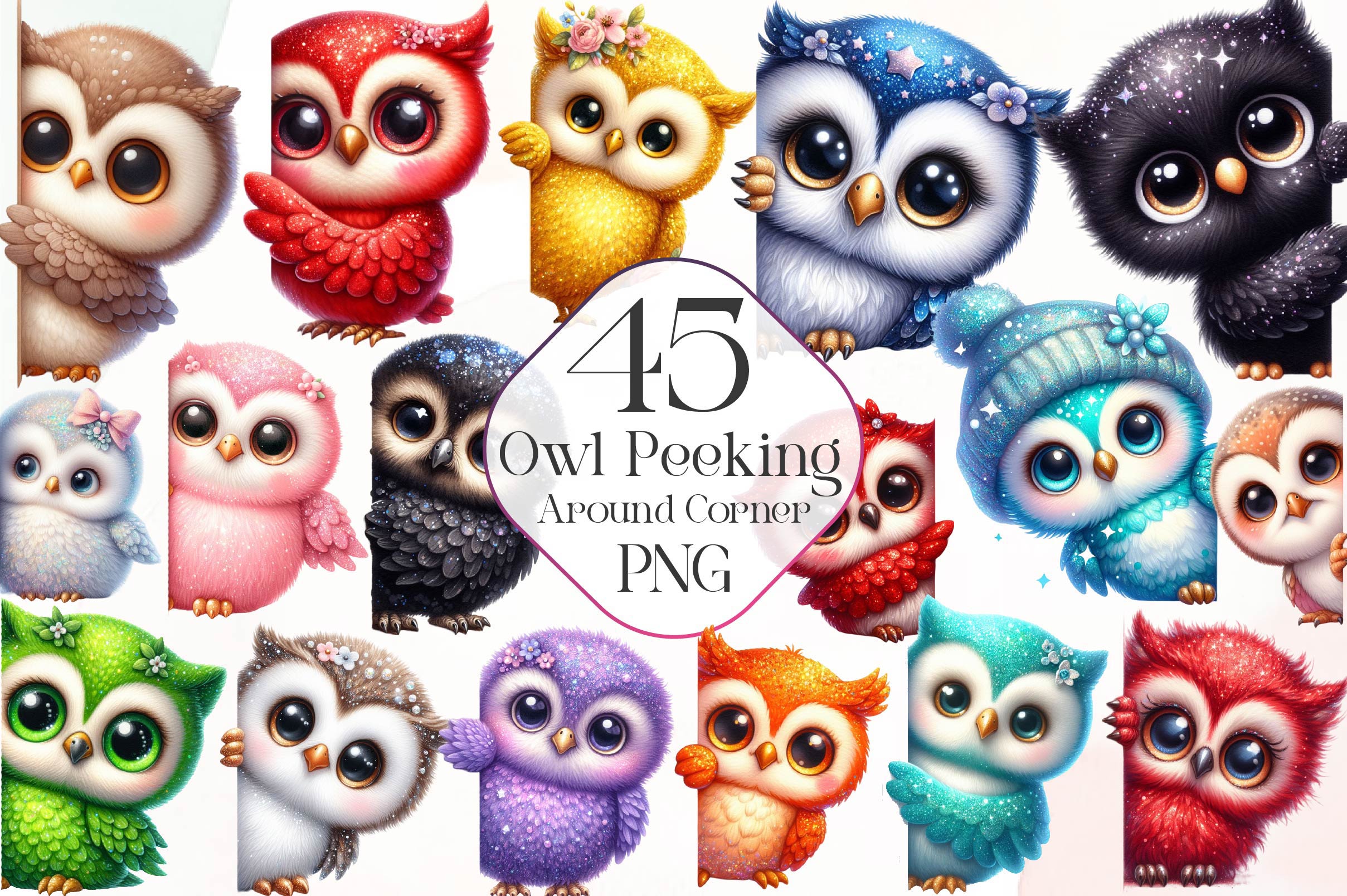 Owl Peeking Around Corner Clipart Bundle