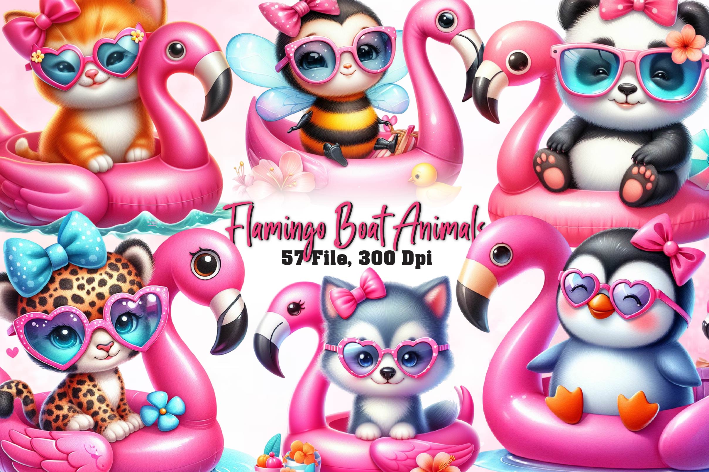 Flamingo Boat Animals Clipart Bundle 1