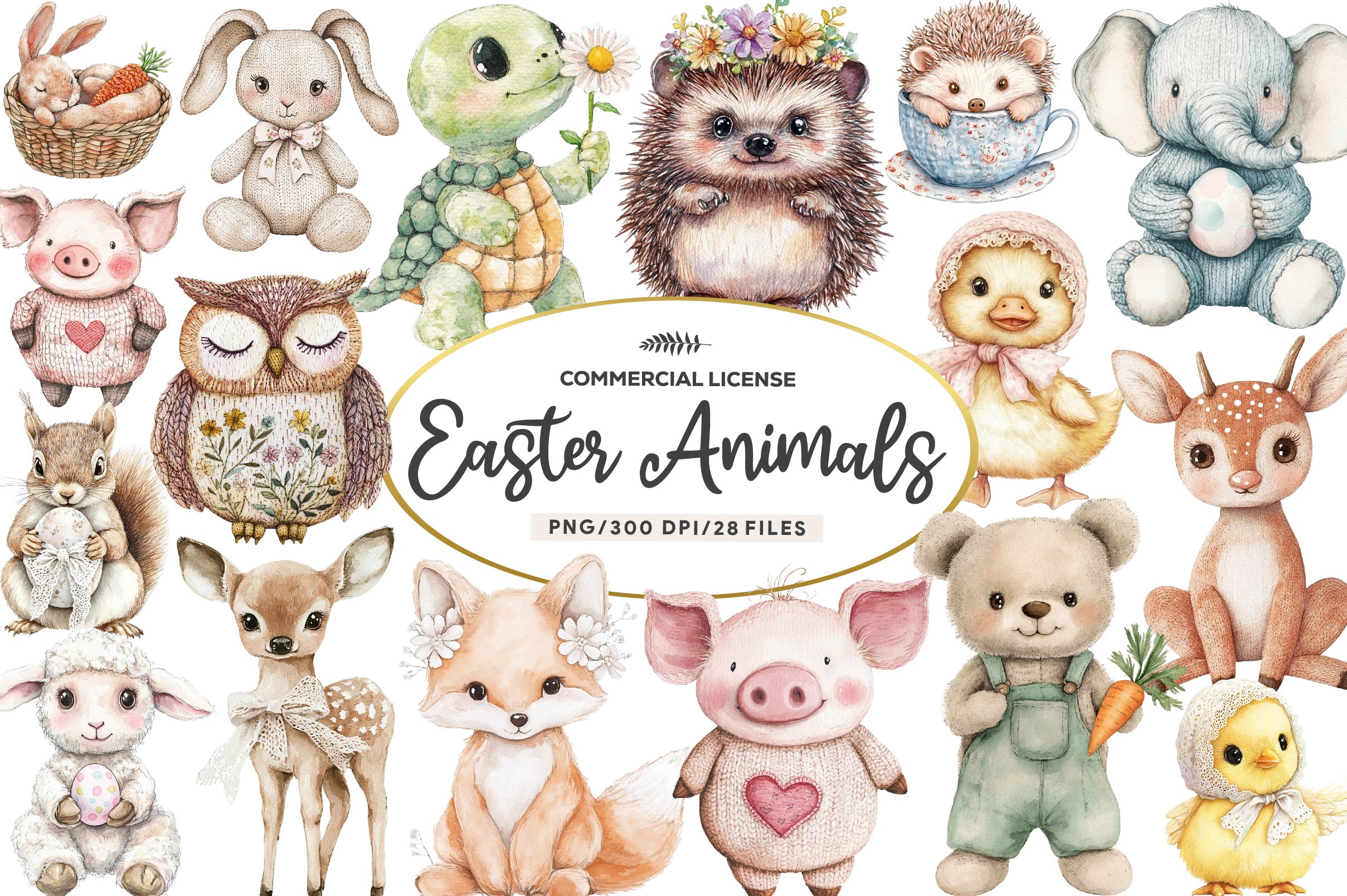 Vintage Knitted Plush Easter Baby Animals Clipart Bundle