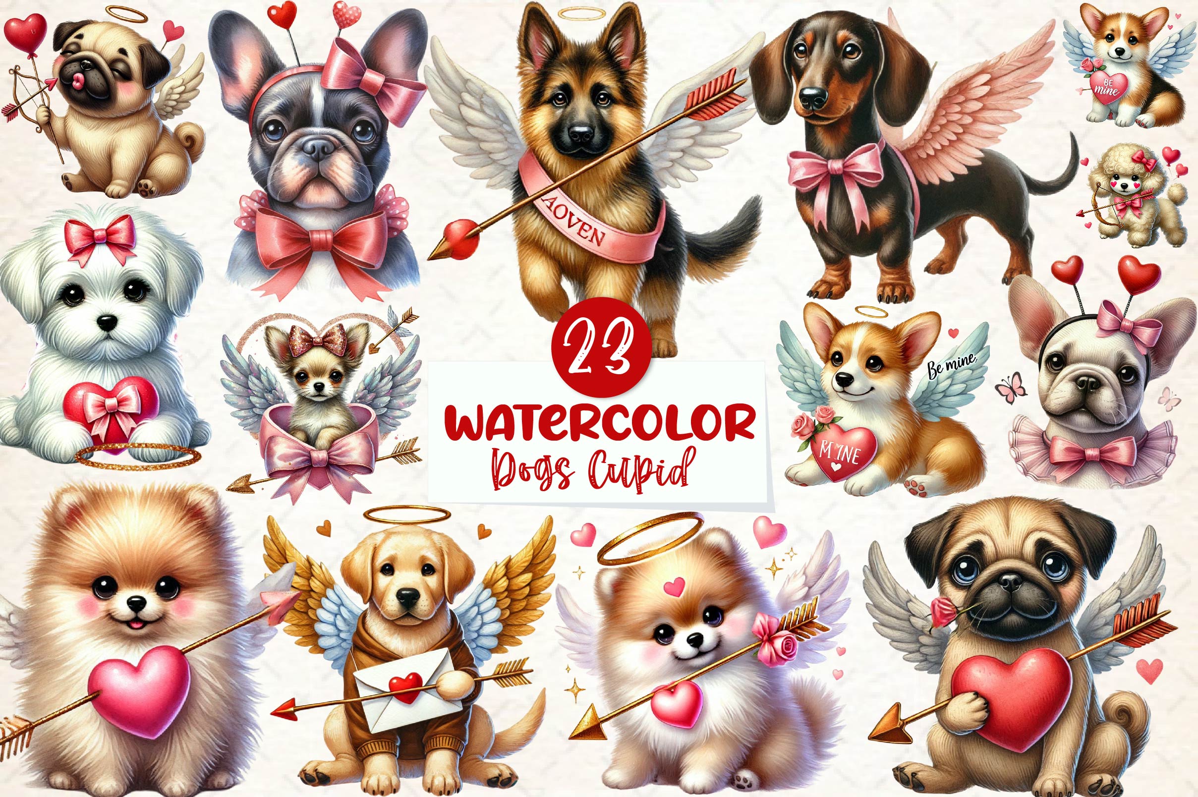 Dogs Cupid Valentines Day Clipart Bundle