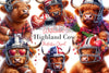 American Football Highland Cow Clipart Bundle