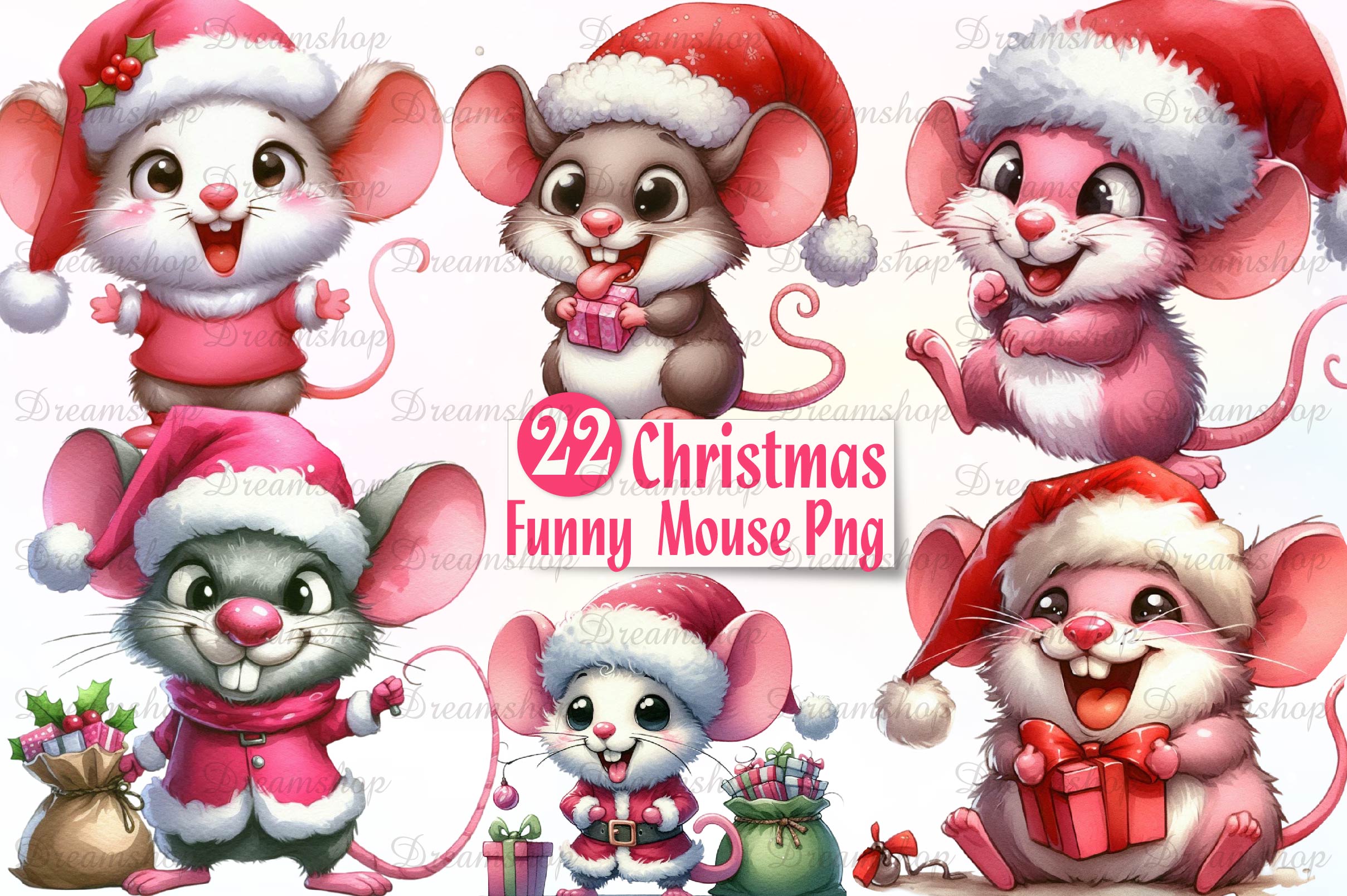 Funny Christmas Mouse Clipart Bundle