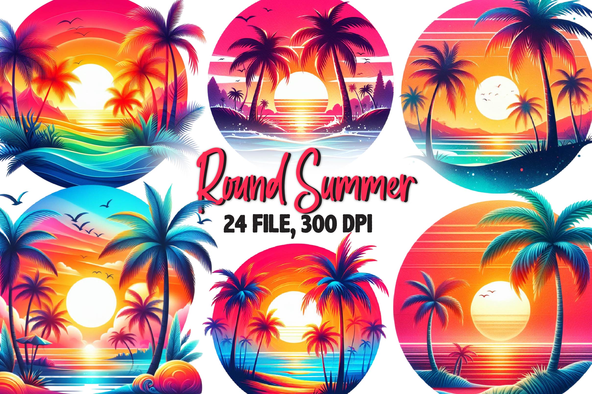 Retro Round Summer Clipart Bundle