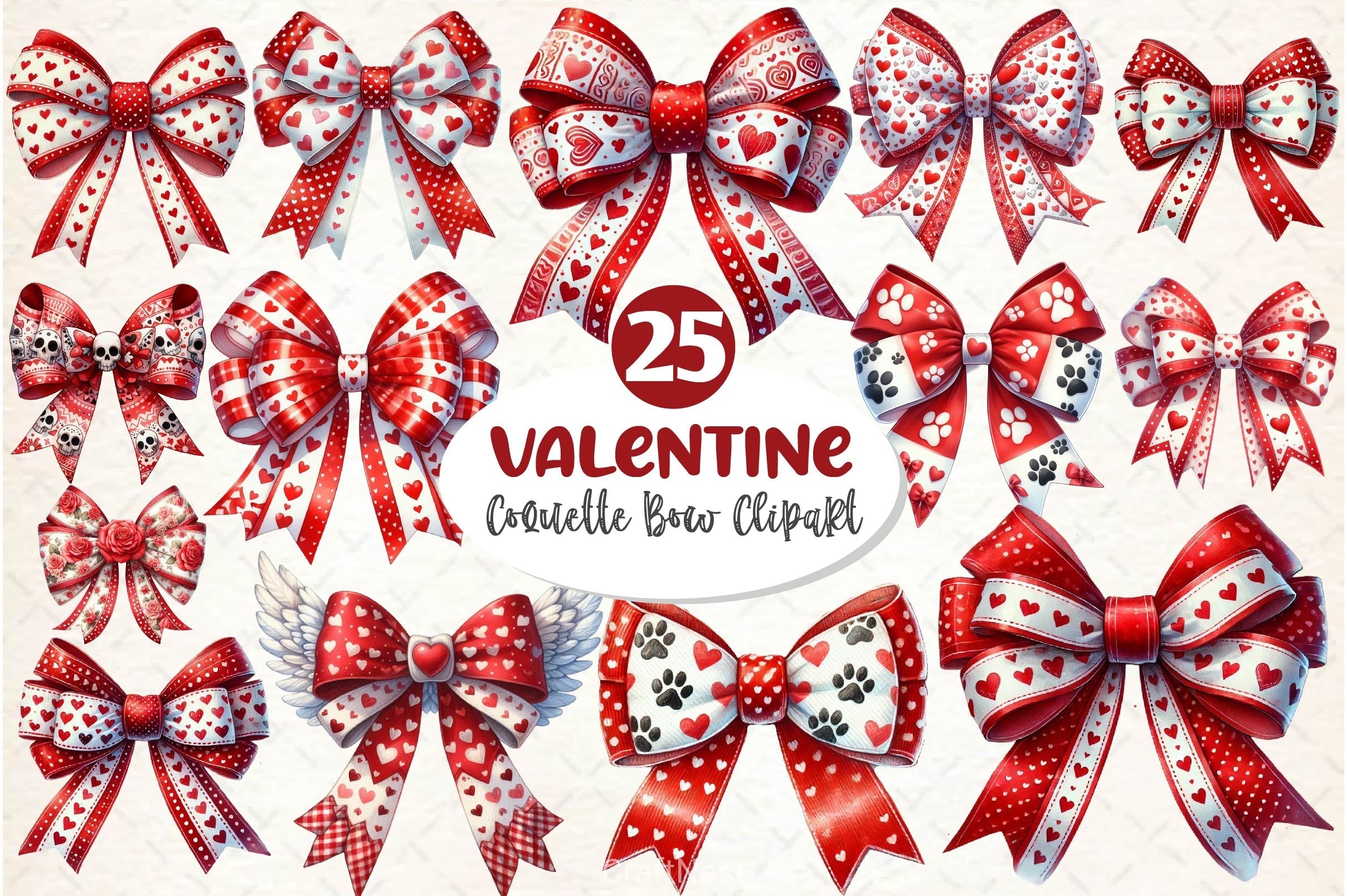 Coquette Valentine Bow Clipart Bundle 2