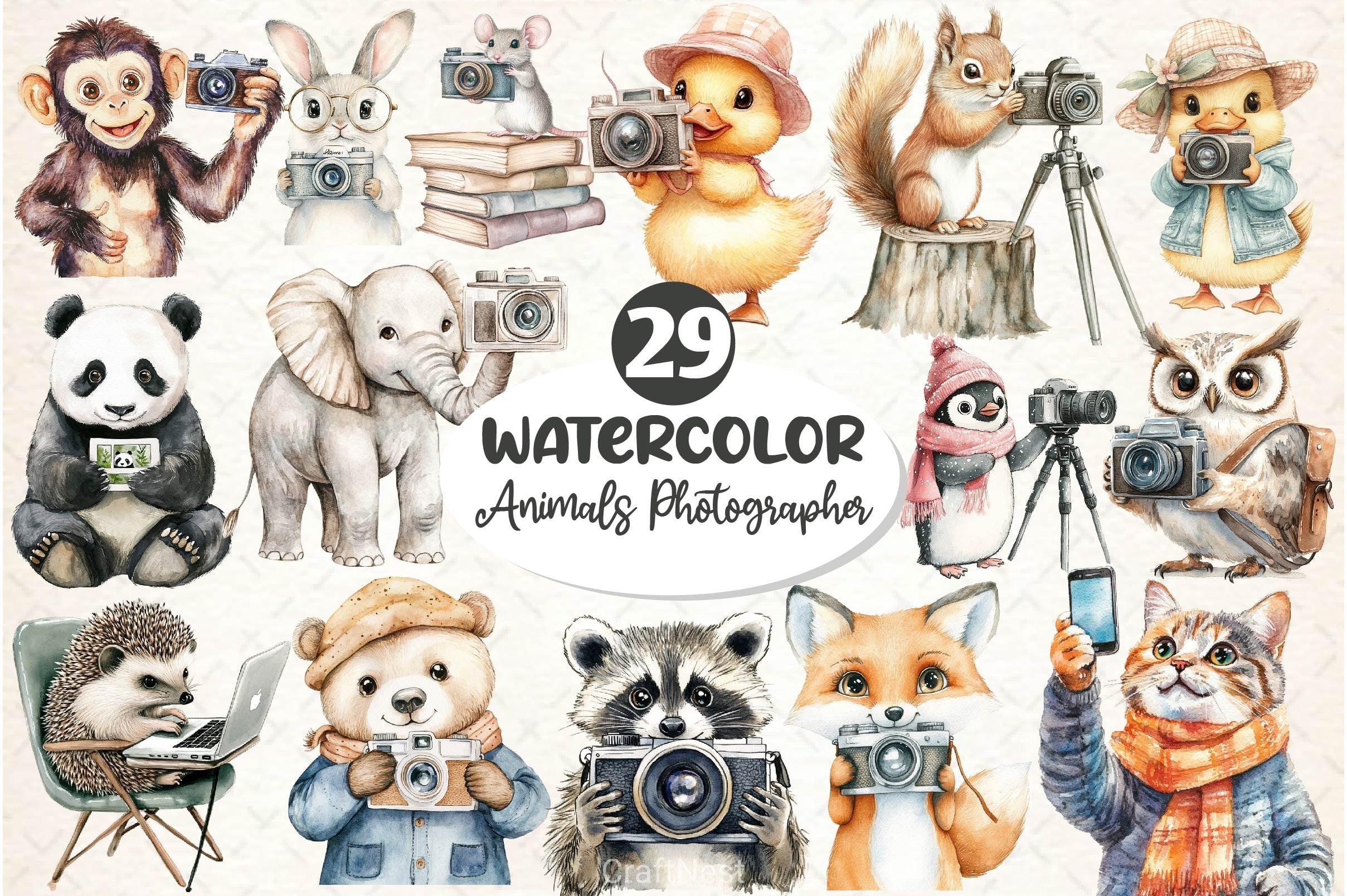 Cute Animals Photographer Clipart Bundle 2