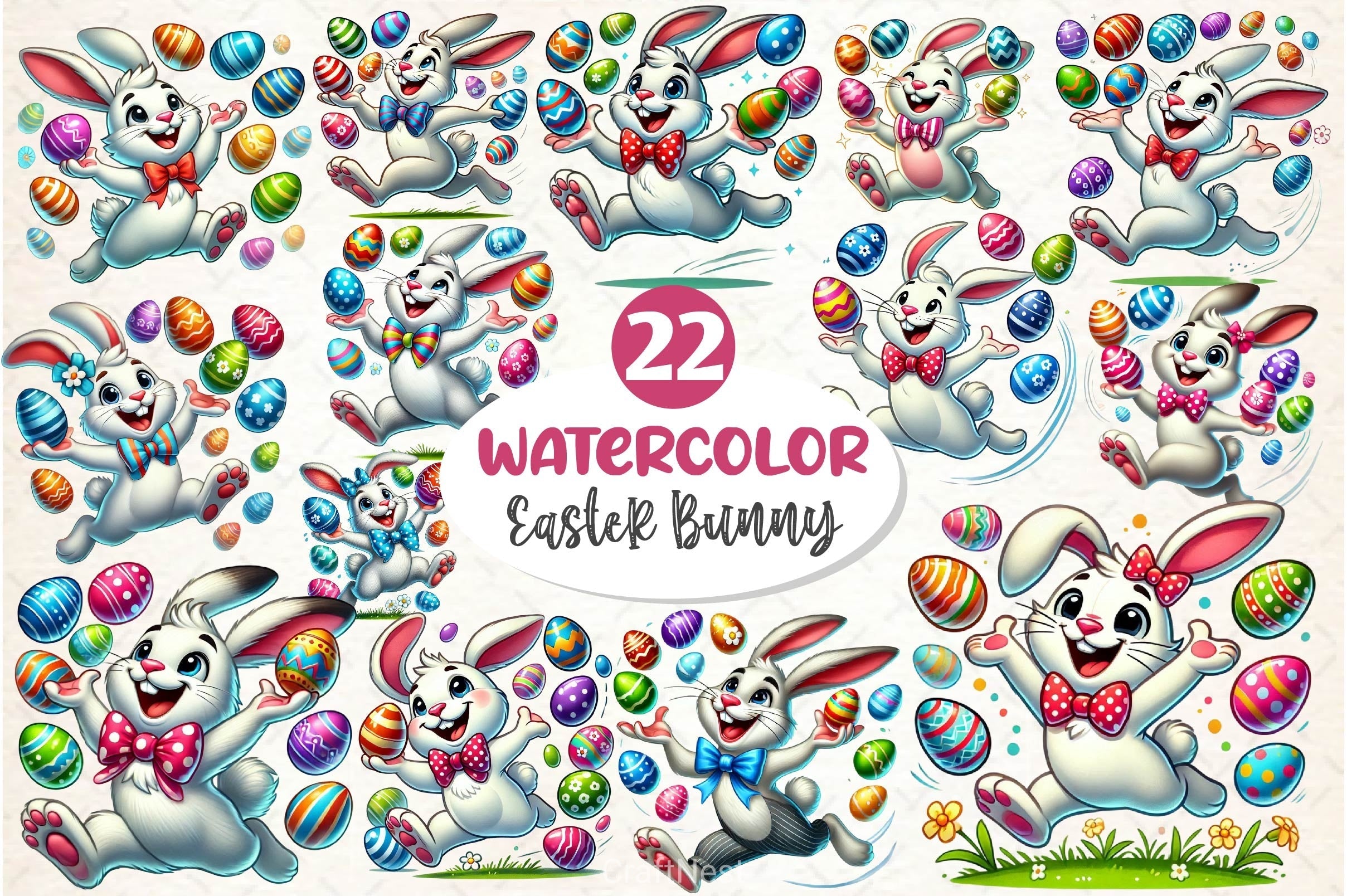 Funny Easter Bunny Clipart Bundle 4
