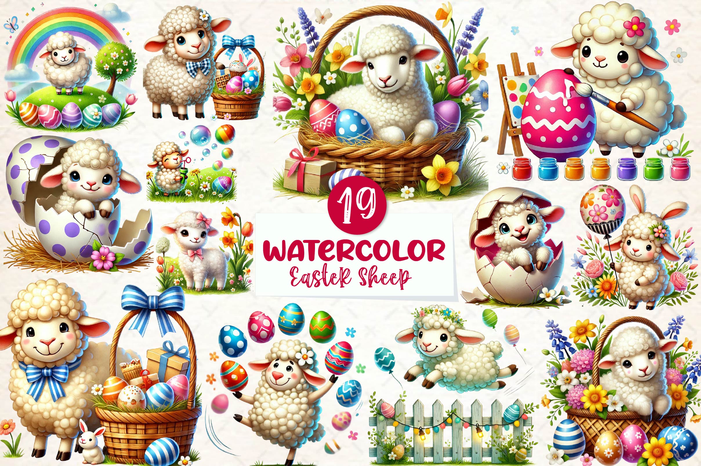 Easter Sheep Clipart Bundle 2