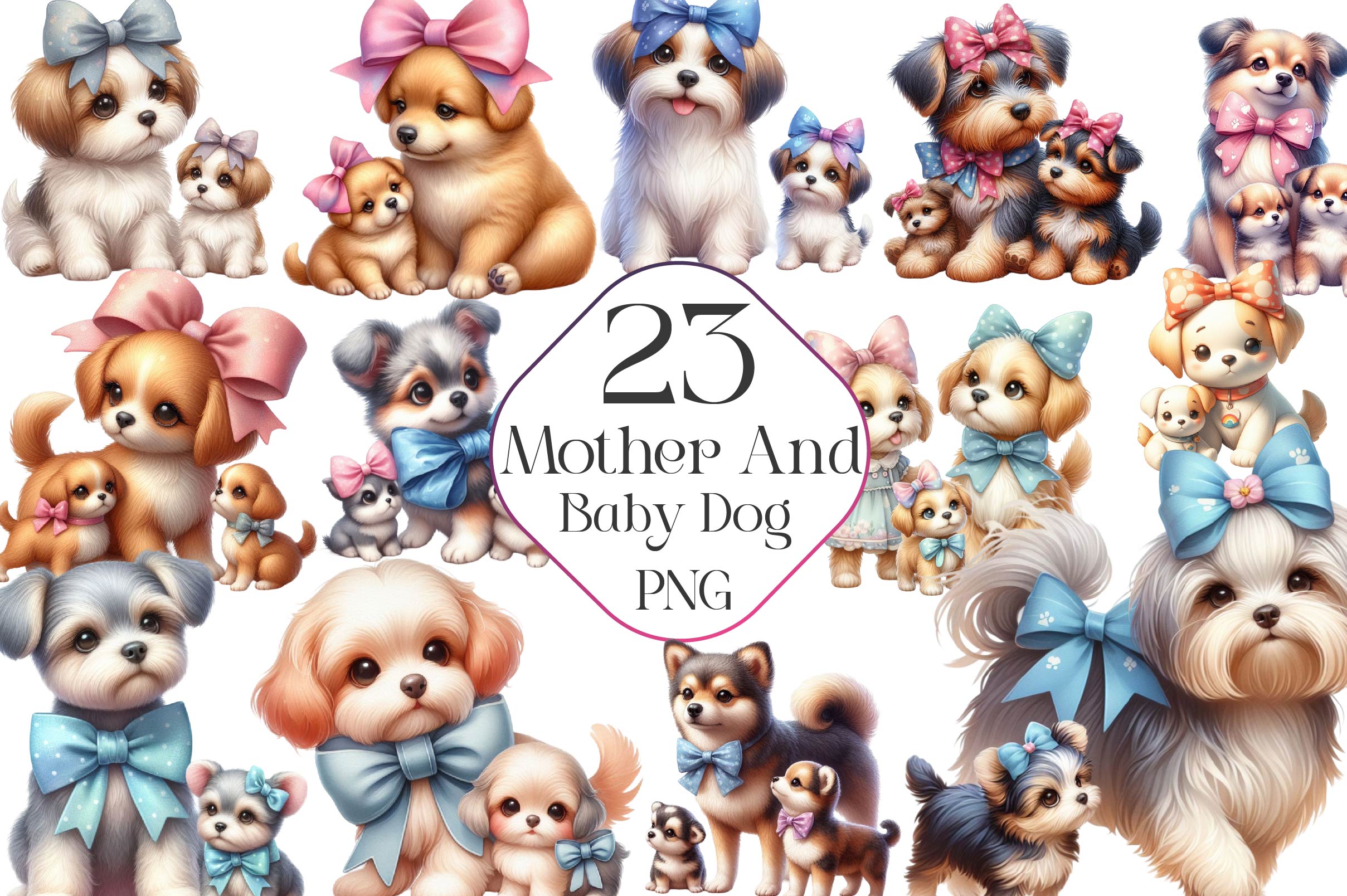 Mother And Baby Dog Clipart Bundle