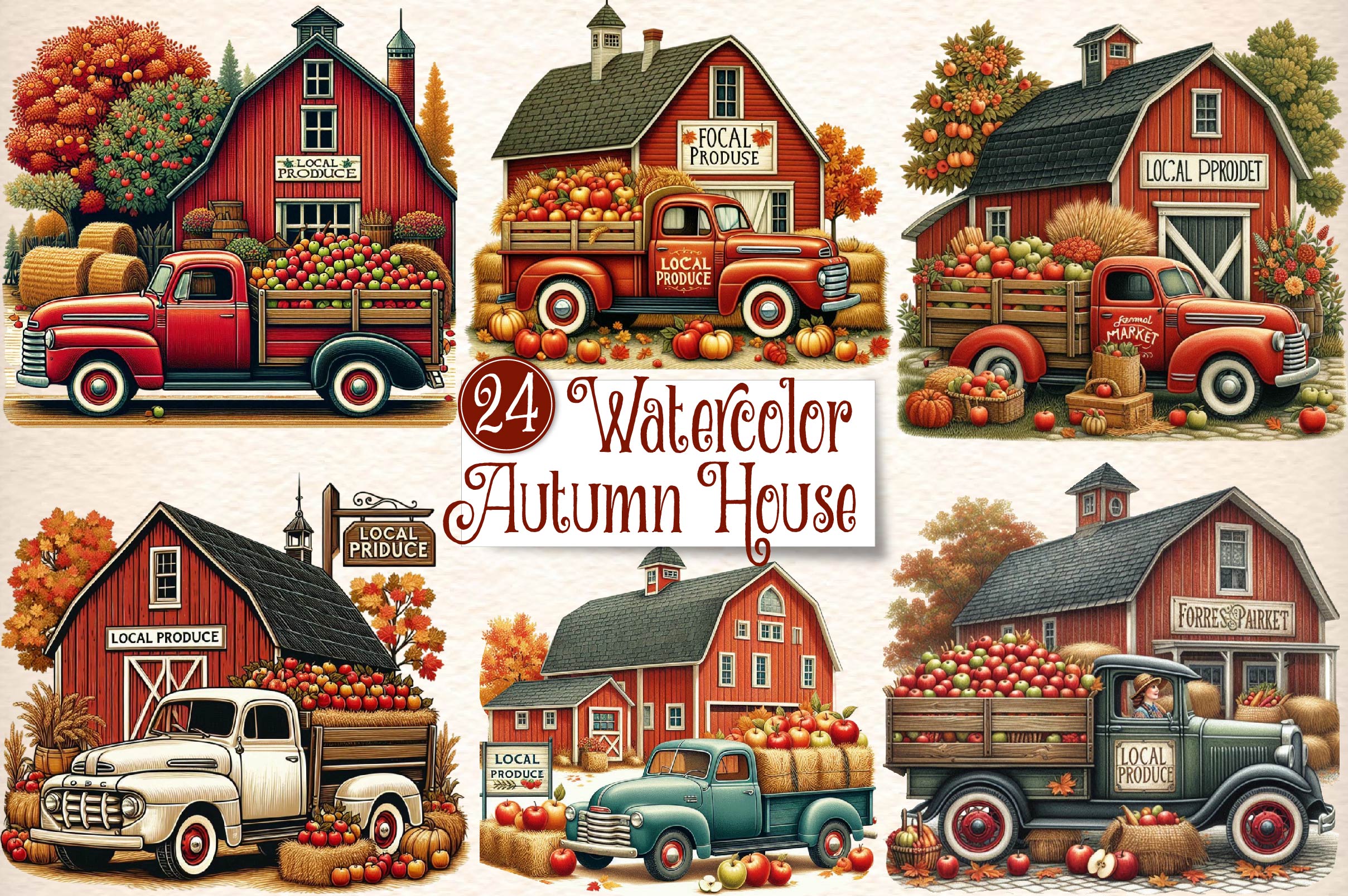 Vintage Autumn House Clipart Bundle