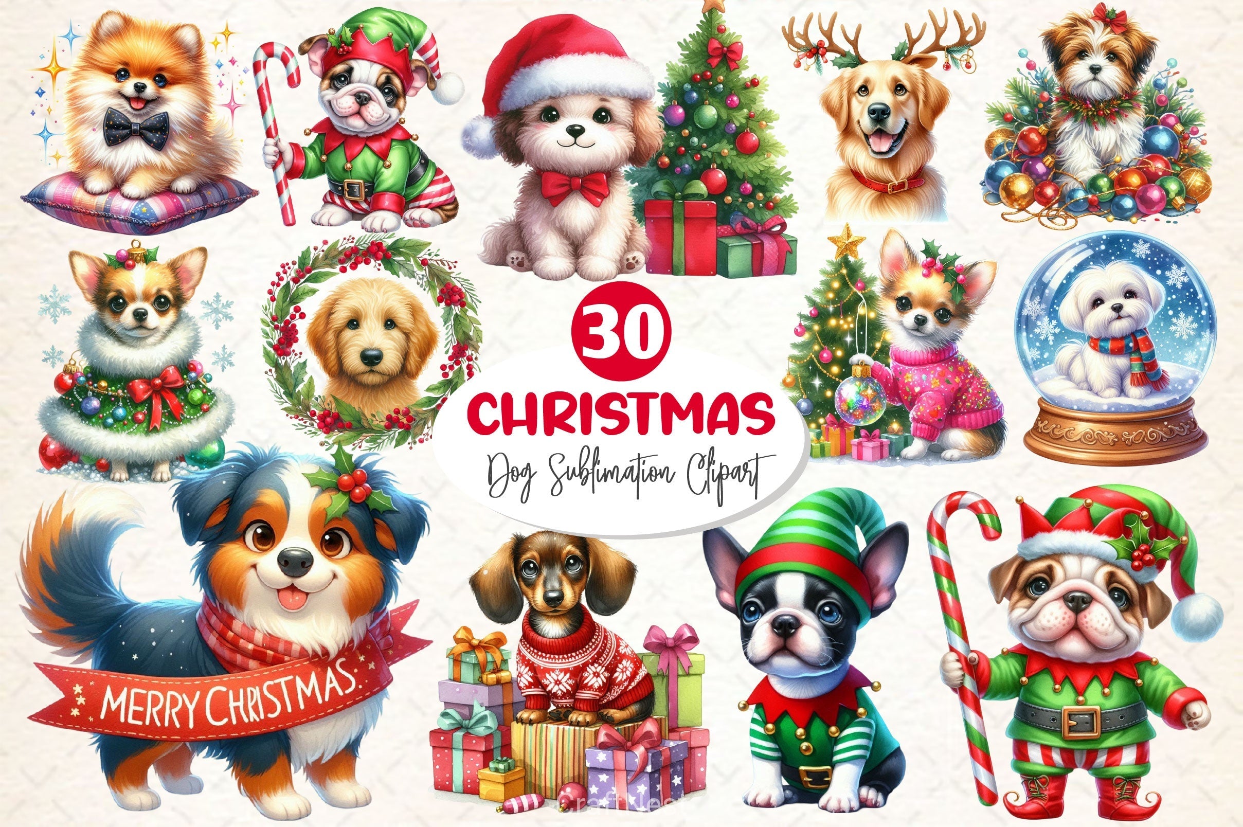 Christmas Dog Clipart Bundle 4