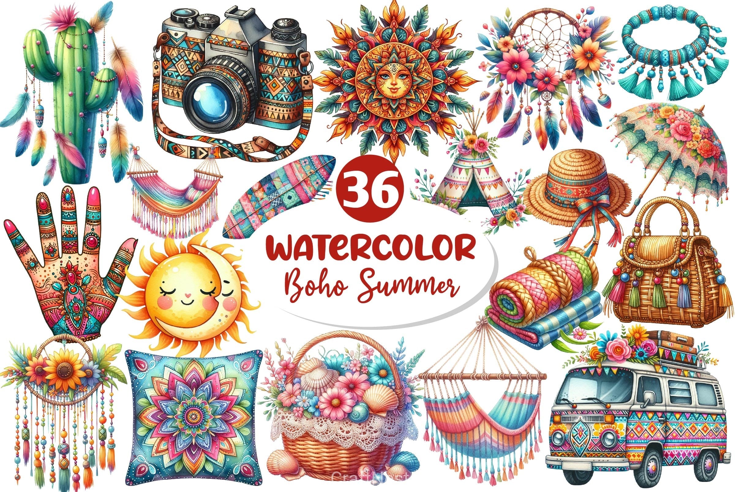 Boho Summer Clipart Bundle 5