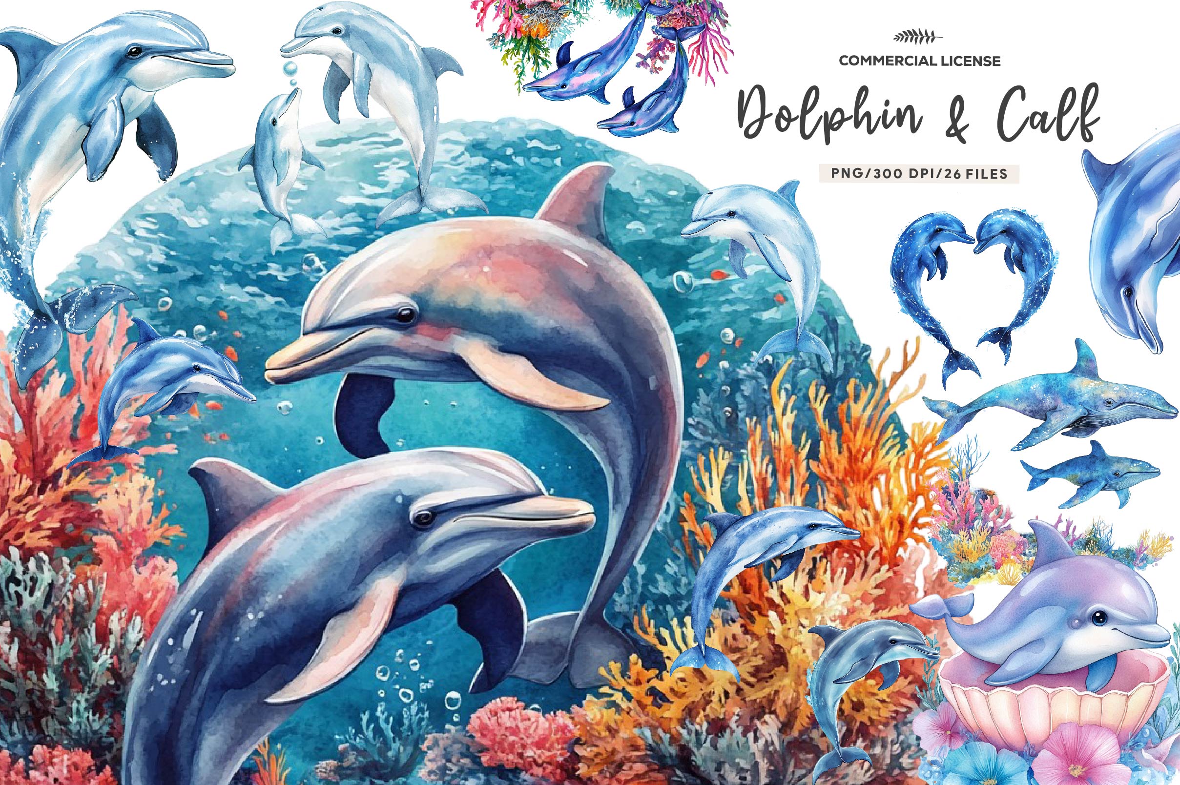 Dolphin & Calf Clipart Bundle