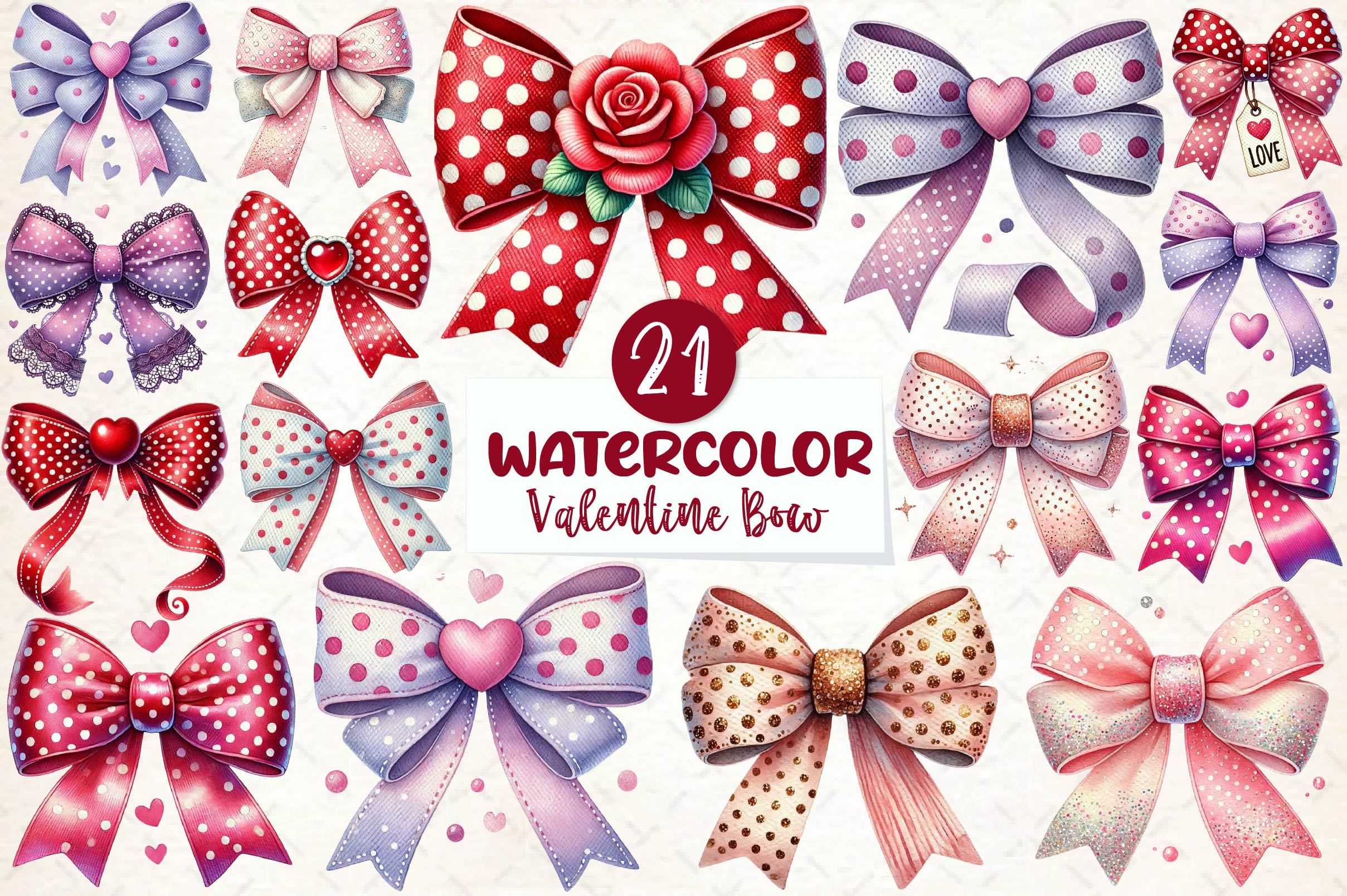Coquette Valentine Bow Clipart Bundle