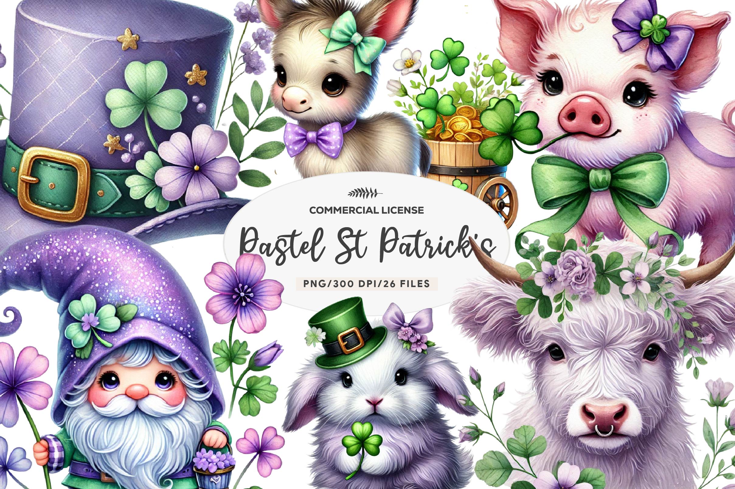 Pastel Purple St Patrick'S Clipart Bundle