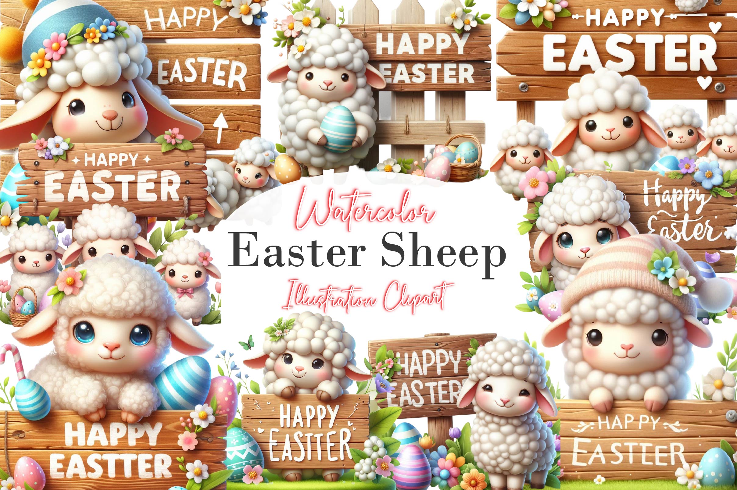 Easter Sheep Clipart Bundle