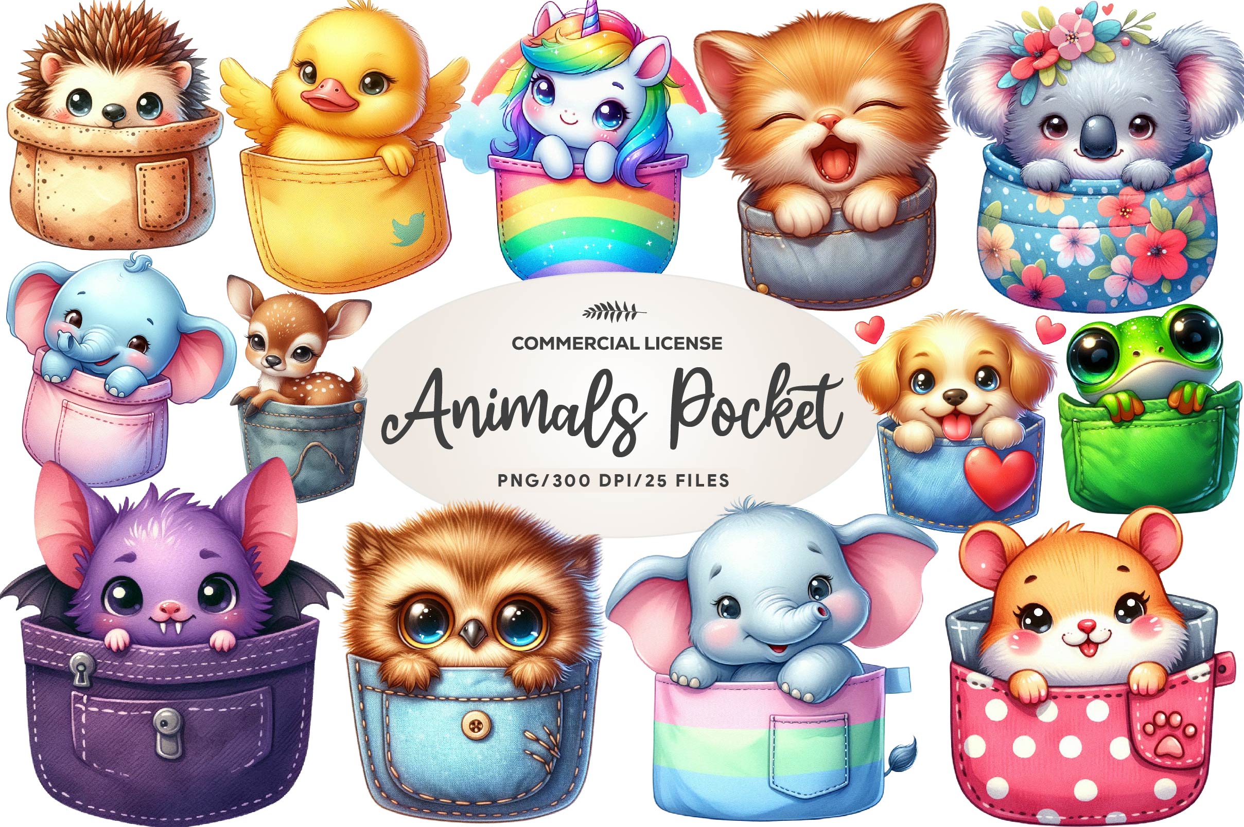 Peeking Cute Animals Pocket Clipart Bundle
