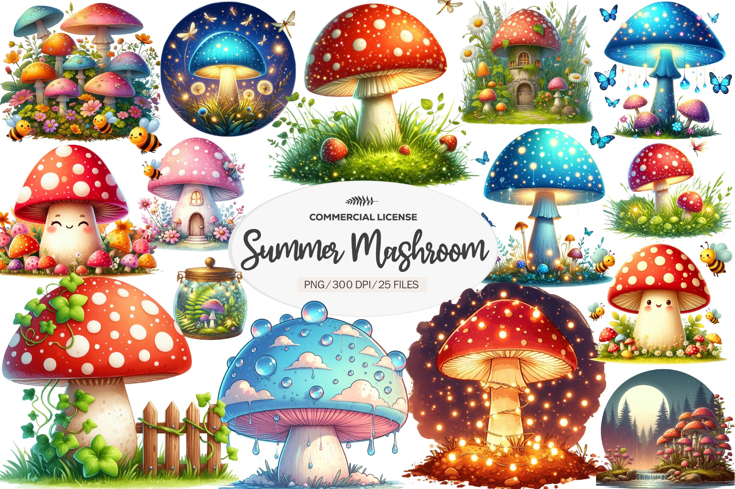 Summer Mushrooms Clipart Bundle 1