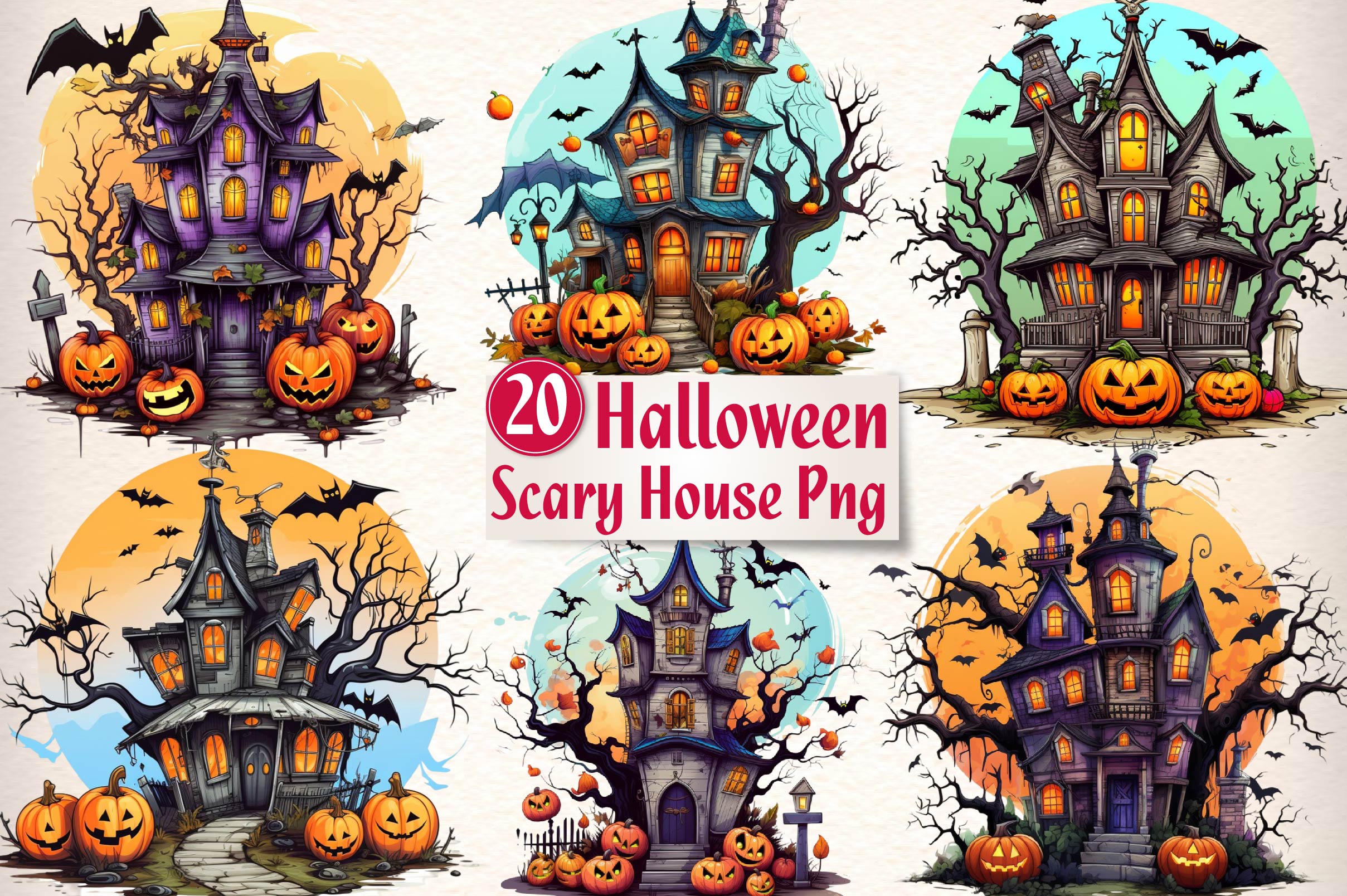 Scary Halloween Background Clipart Bundle
