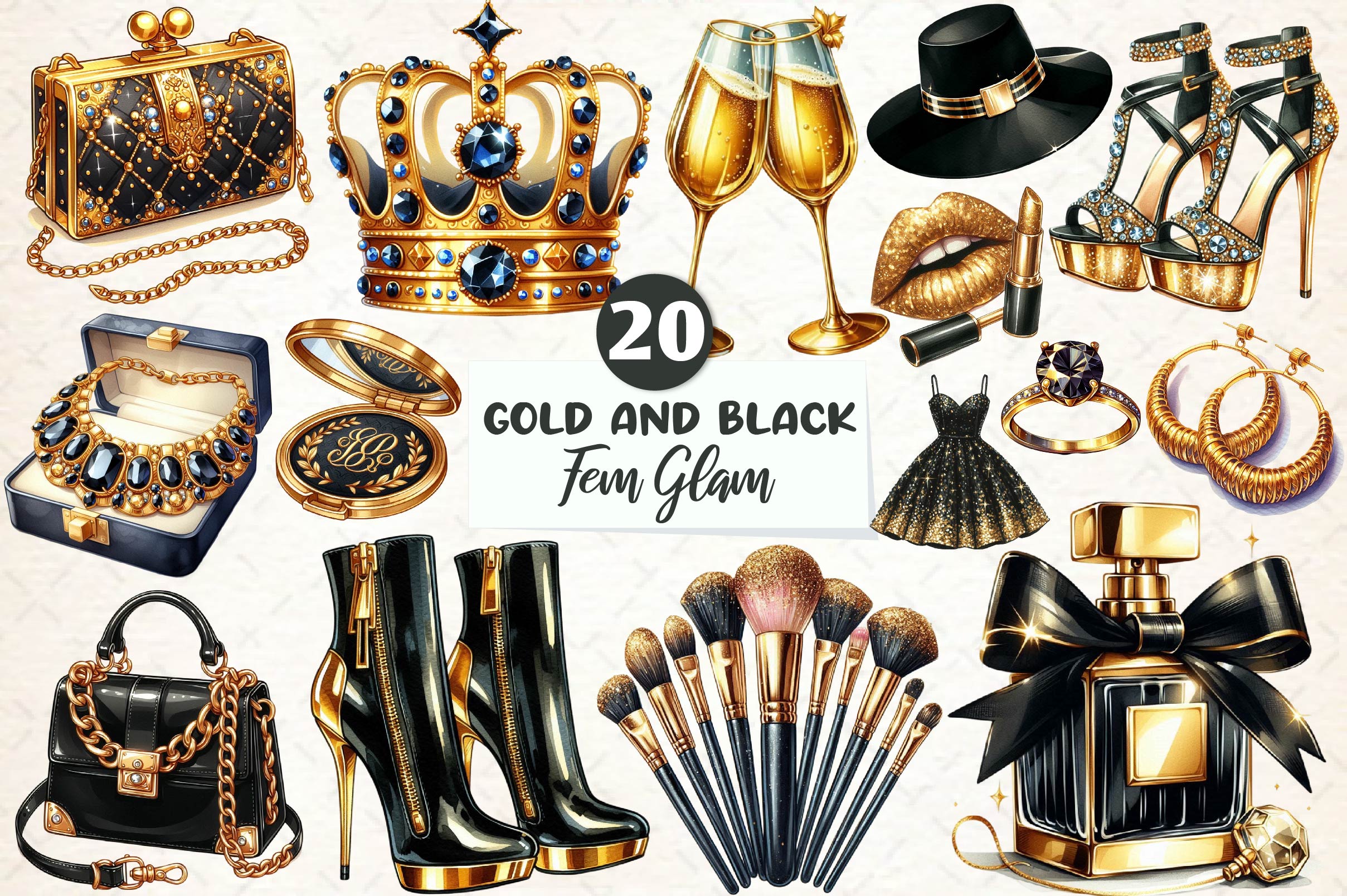 Gold And Black Fem Glam Clipart Bundle