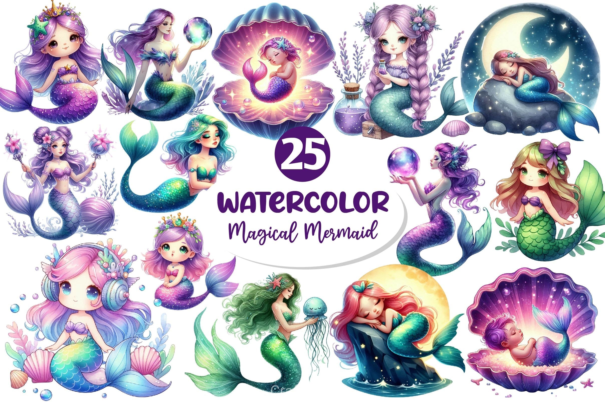 Magical Mermaid Clipart Bundle 2