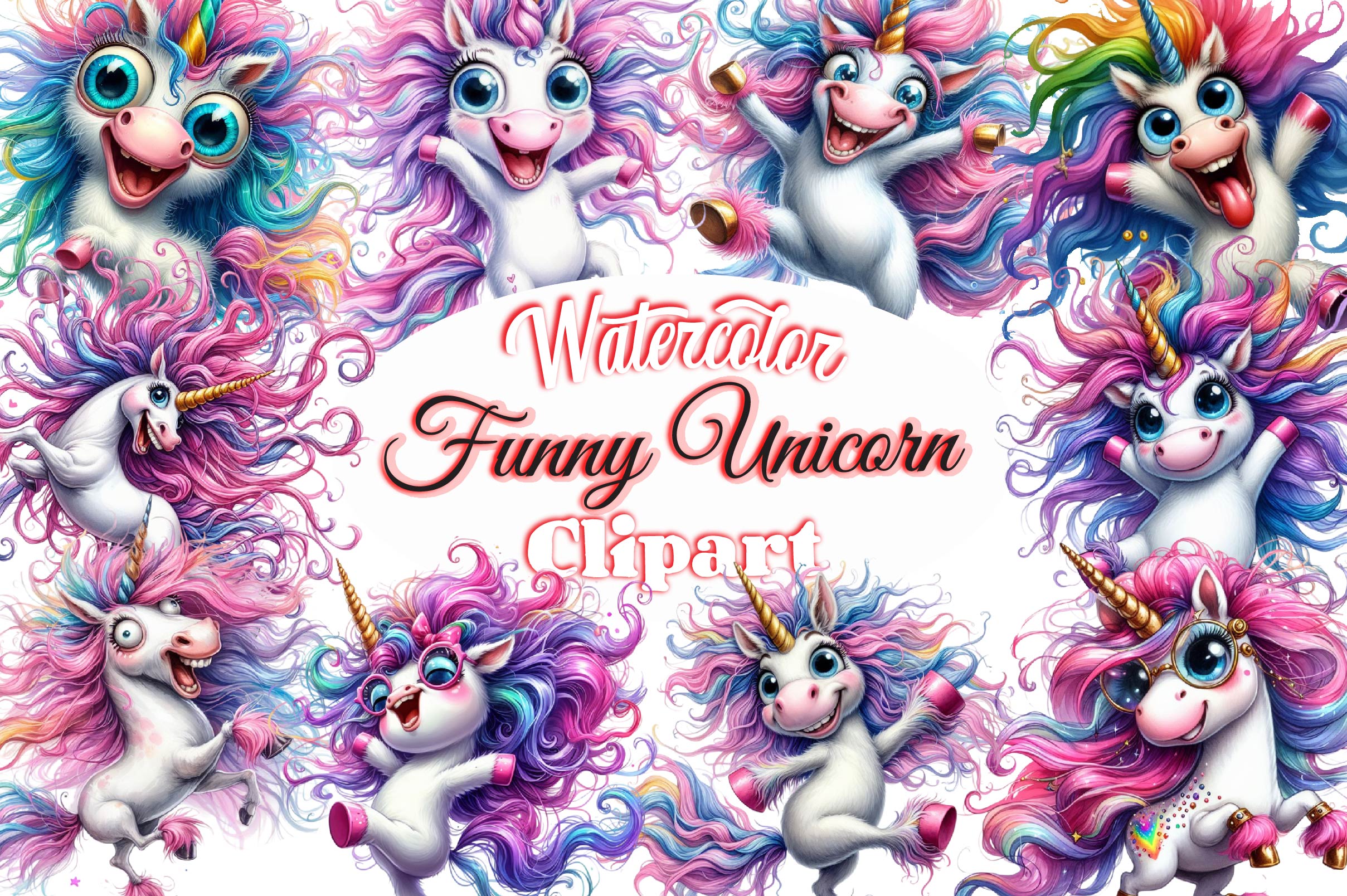 Funny Unicorn Clipart Bundle