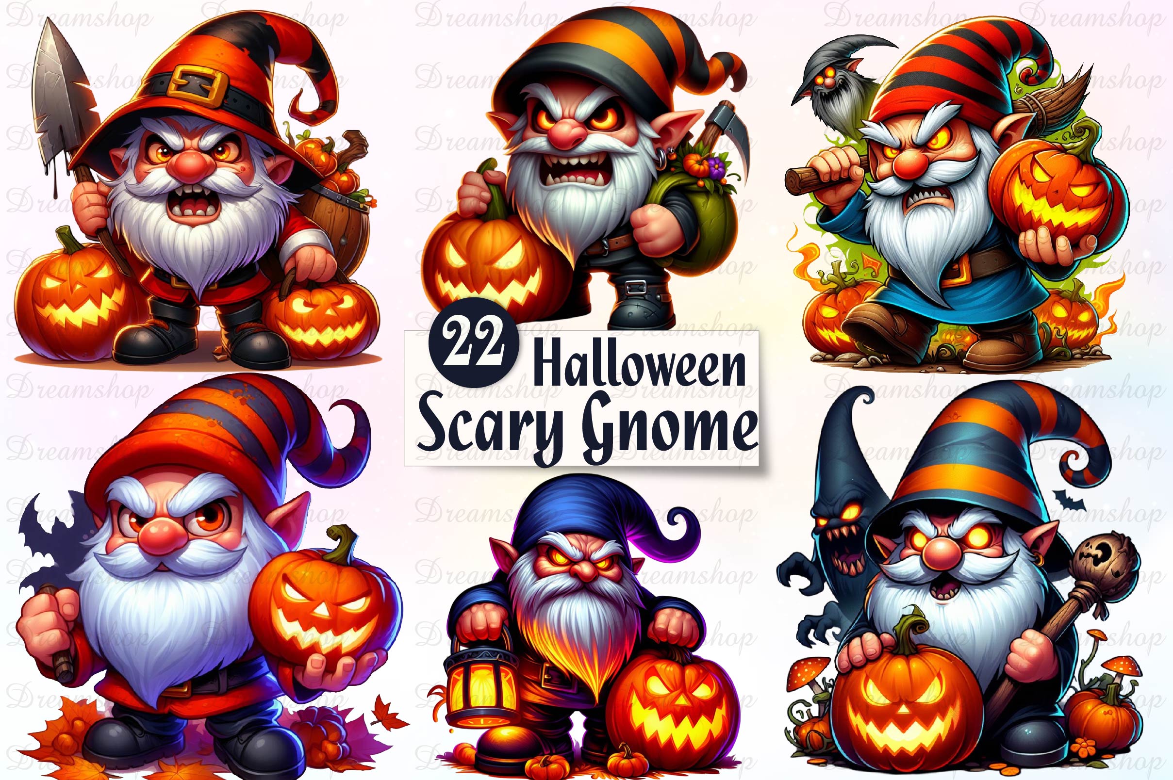 Halloween Scary Gnome Clipart Bundle