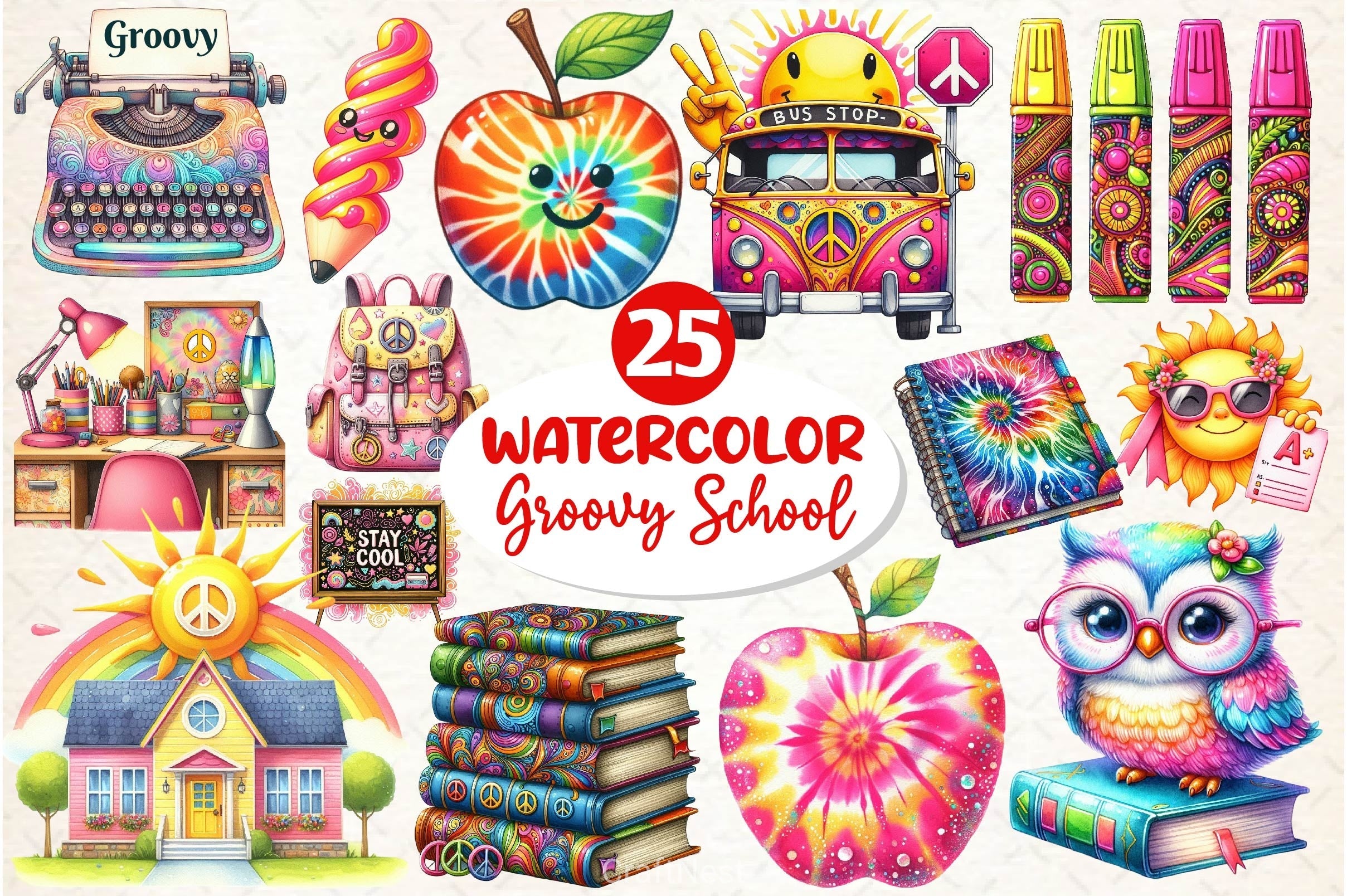Groovy School Clipart Bundle 2