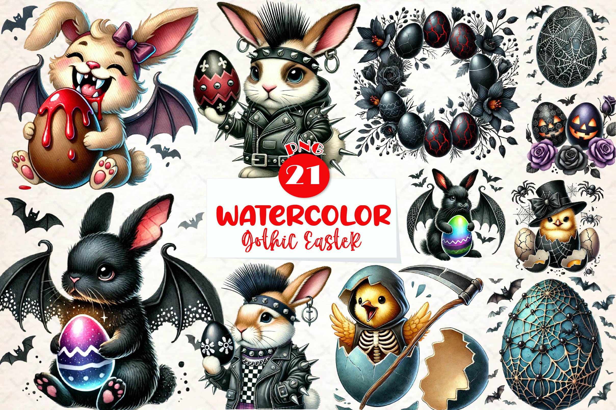 Funny Gothic Easter Clipart Bundle