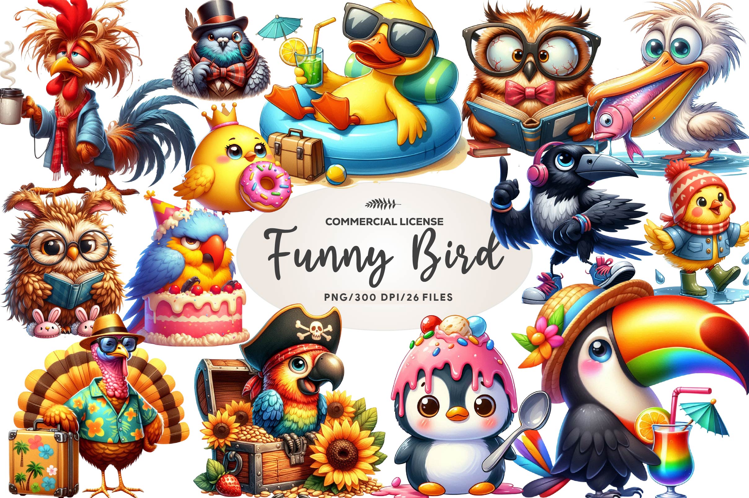 Quirky Funny Bird Clipart Bundle 1