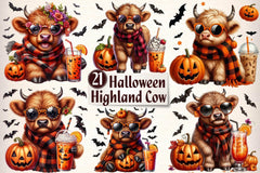 Cute Halloween Highland Cow Clipart Bundle - CraftNest - Digital Crafting and Art