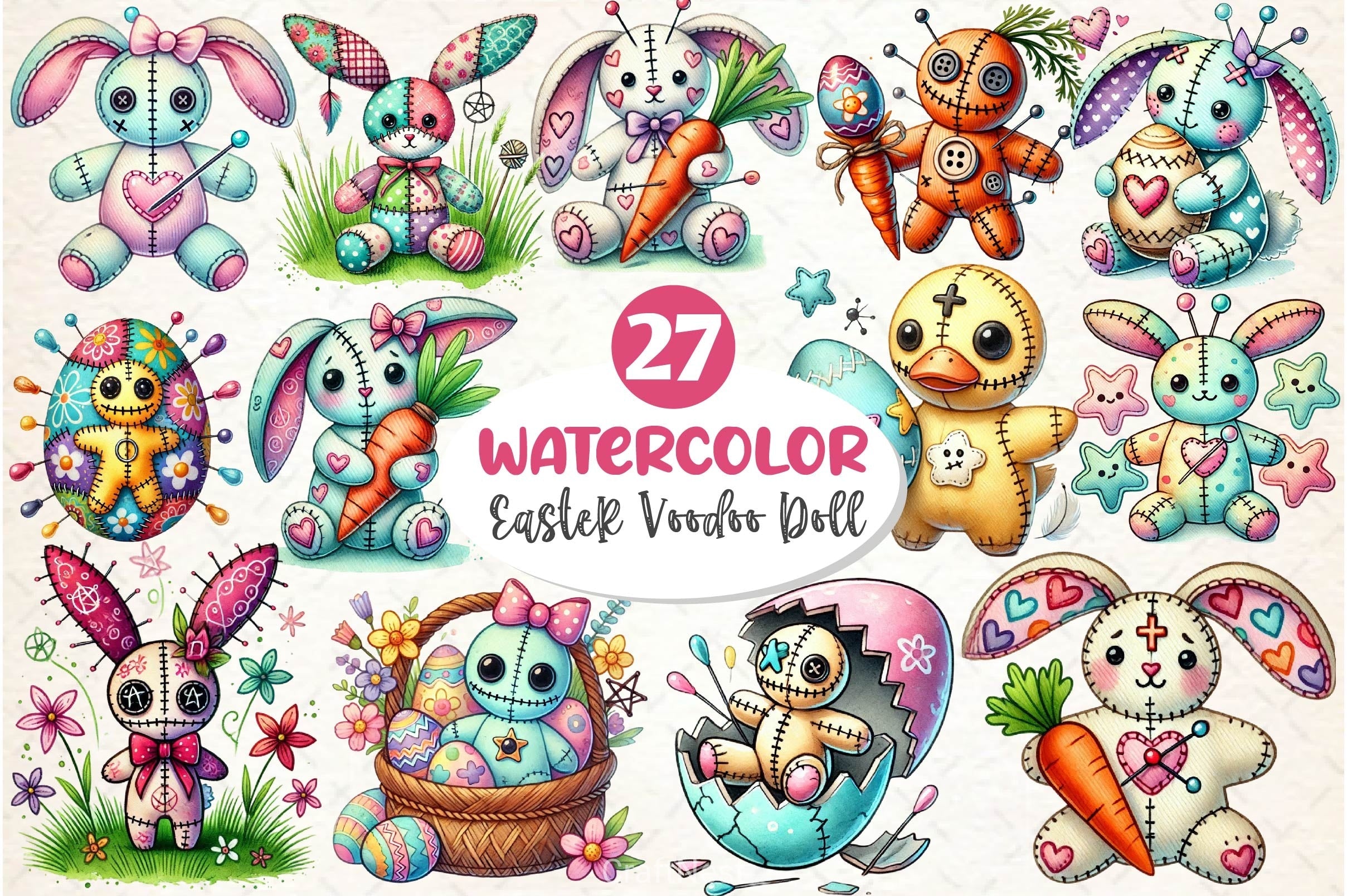 Cute Easter Voodoo Doll Clipart Bundle 2