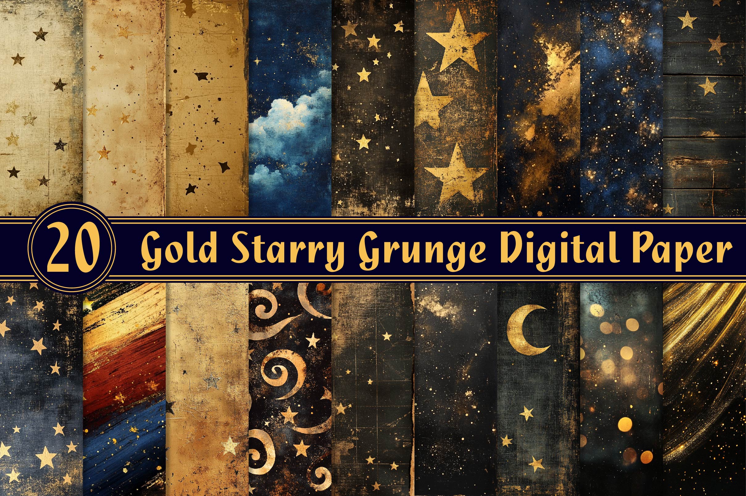 Gold Starry Grunge Digital Paper 1