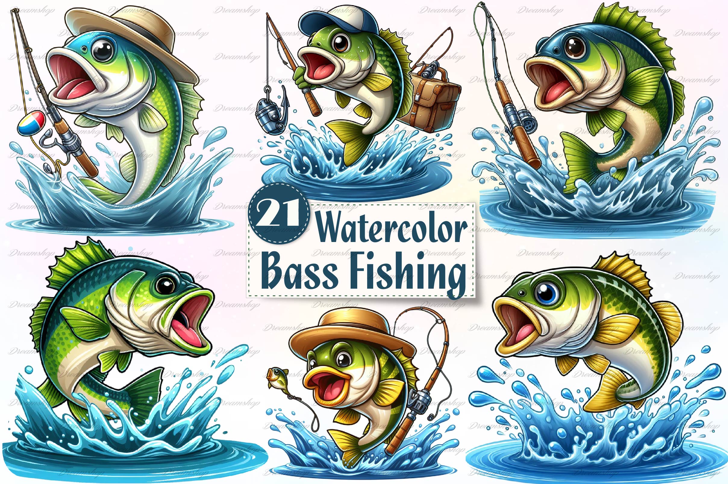 Bass Funny Fishing Clipart Bundle