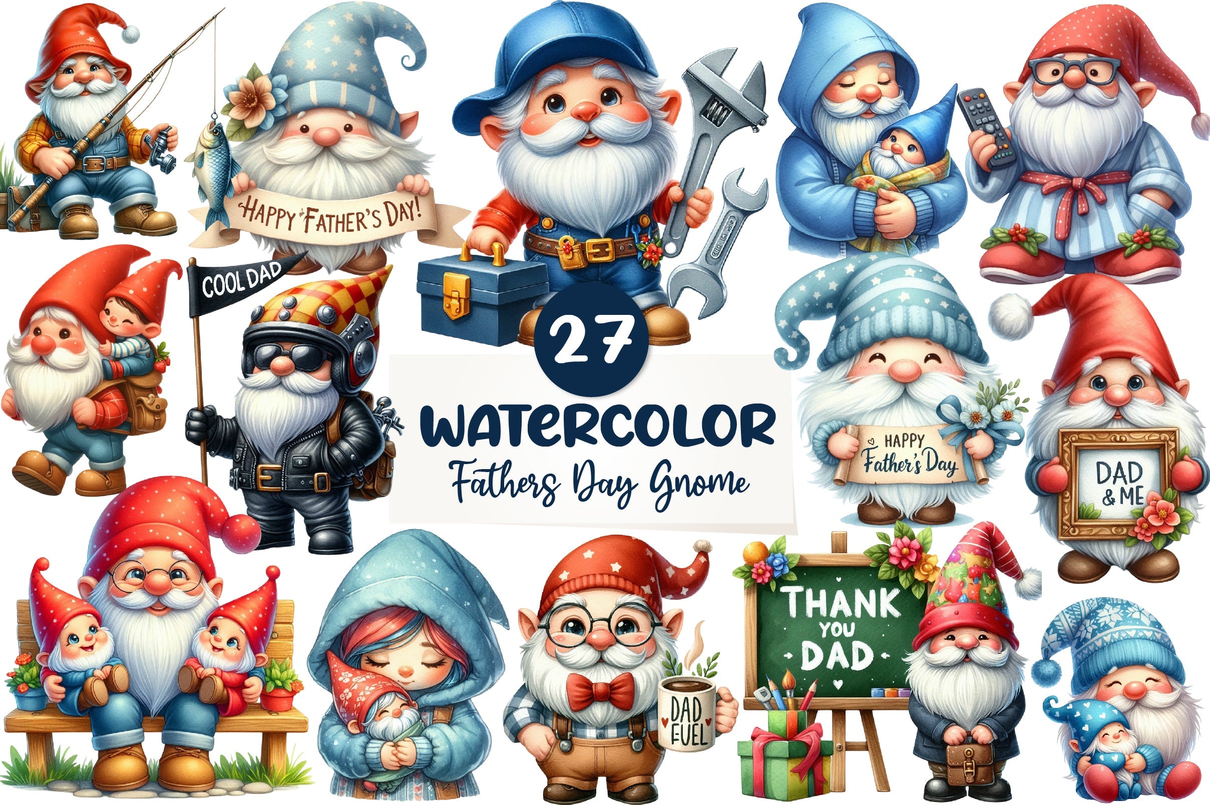 Fathers Day Gnome Clipart Bundle