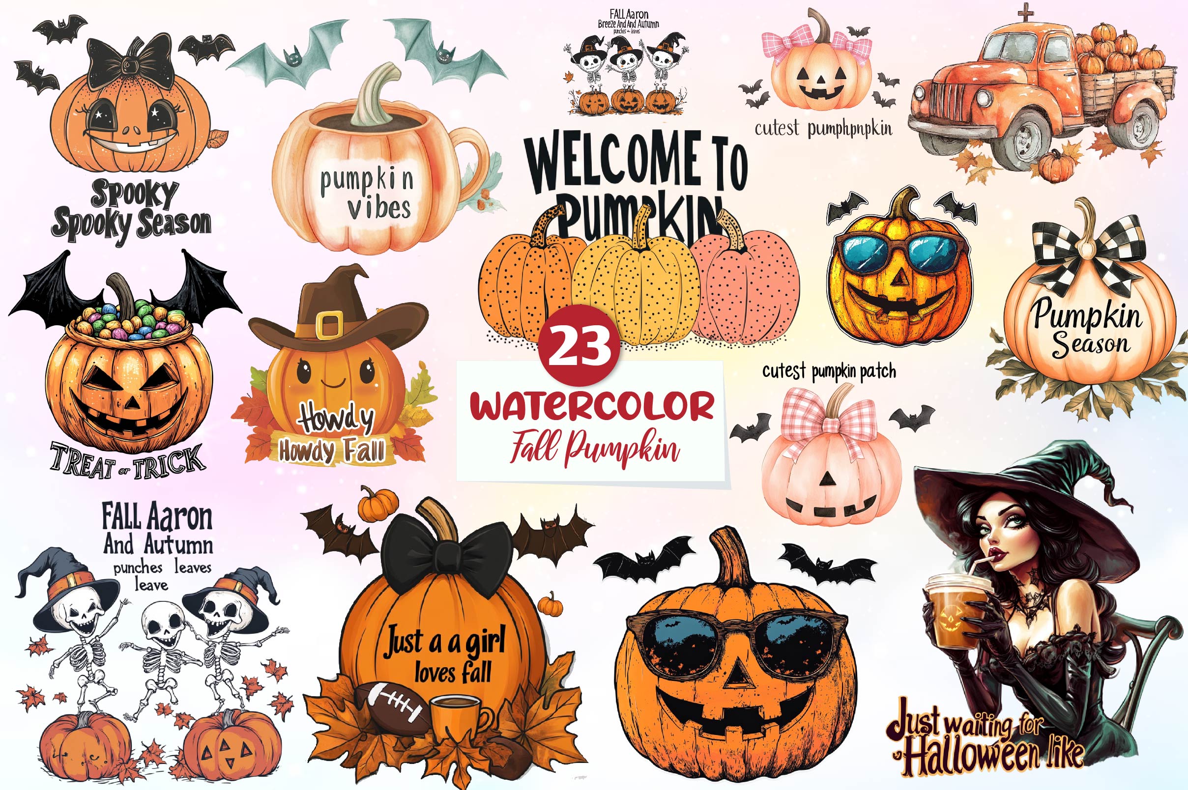 Fall Pumpkin & Halloween Pumpkin Quotes Clipart Bundle