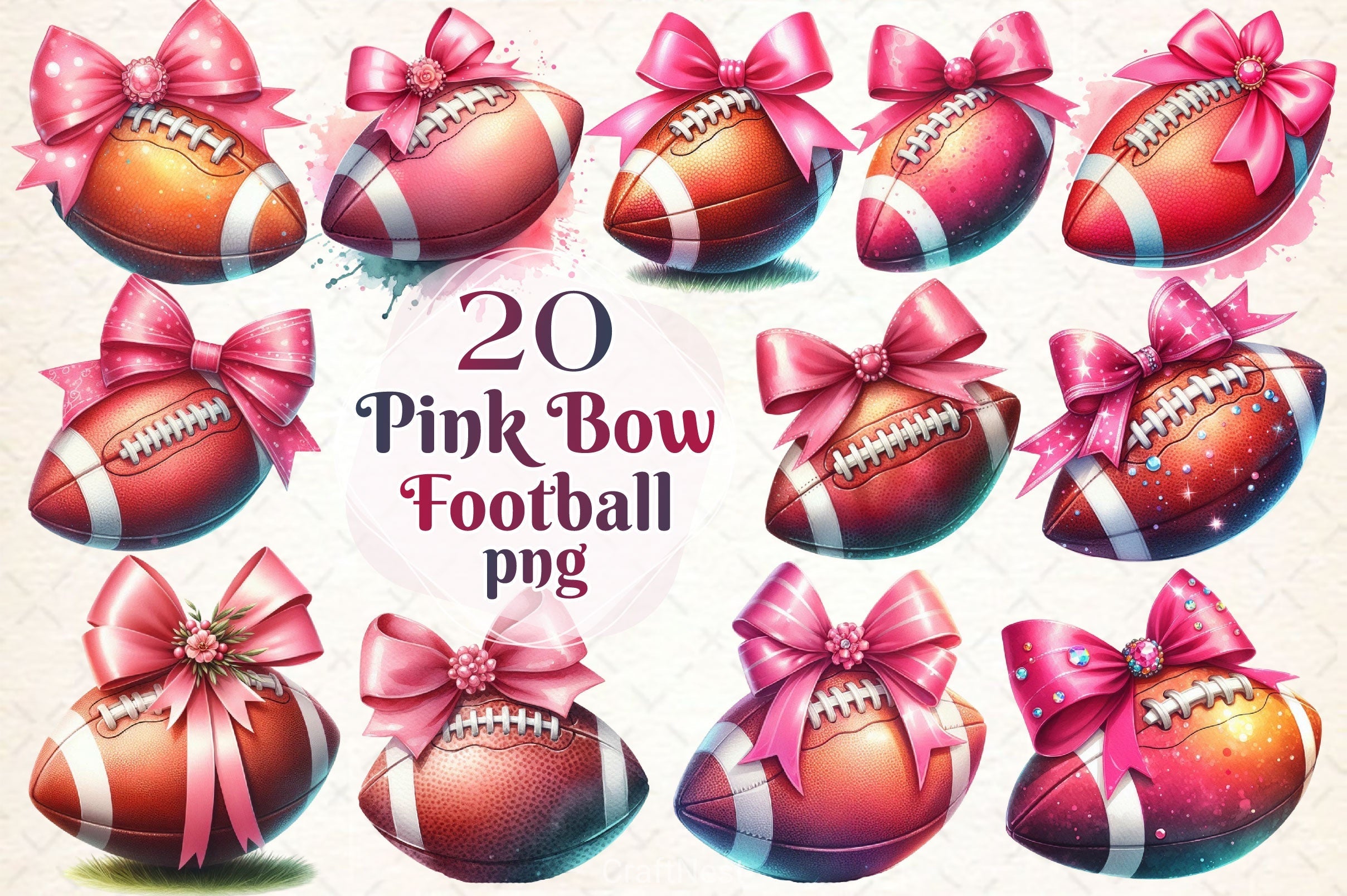 Coquette Pink Bow American Football Clipart Bundle