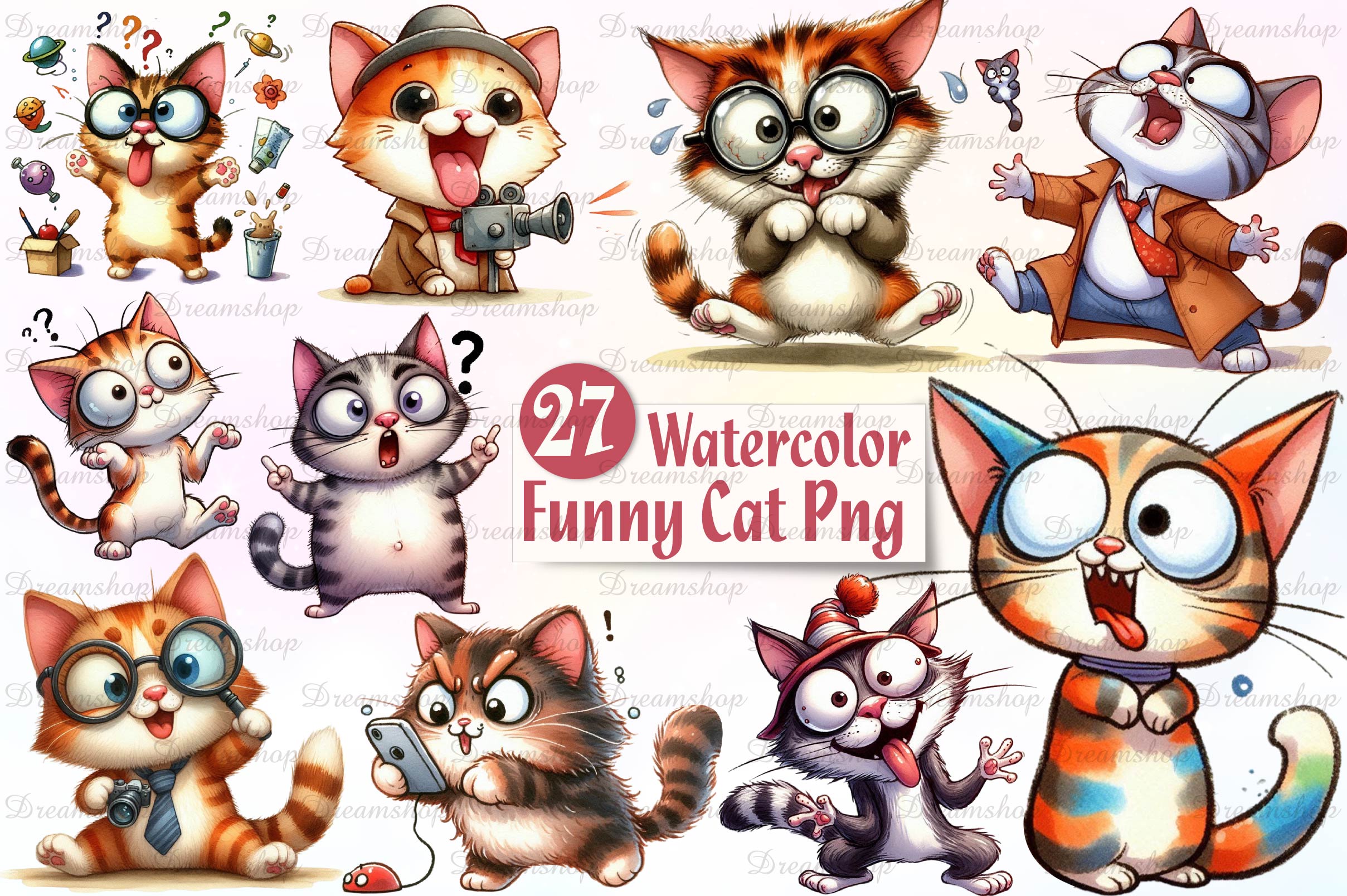 Crazy Funny Cat Clipart Bundle