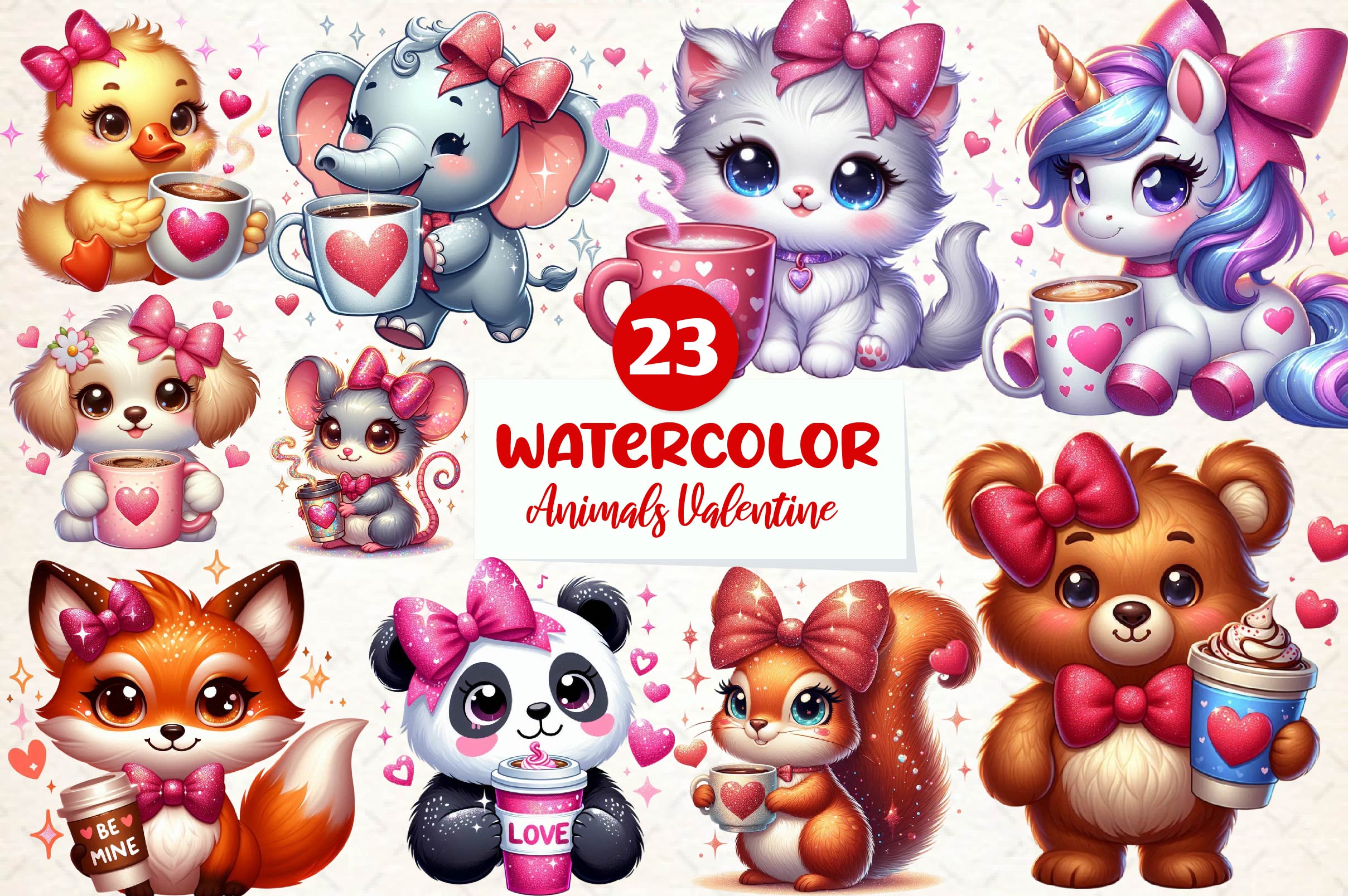 Animals Valentine Coffee Clipart Bundle