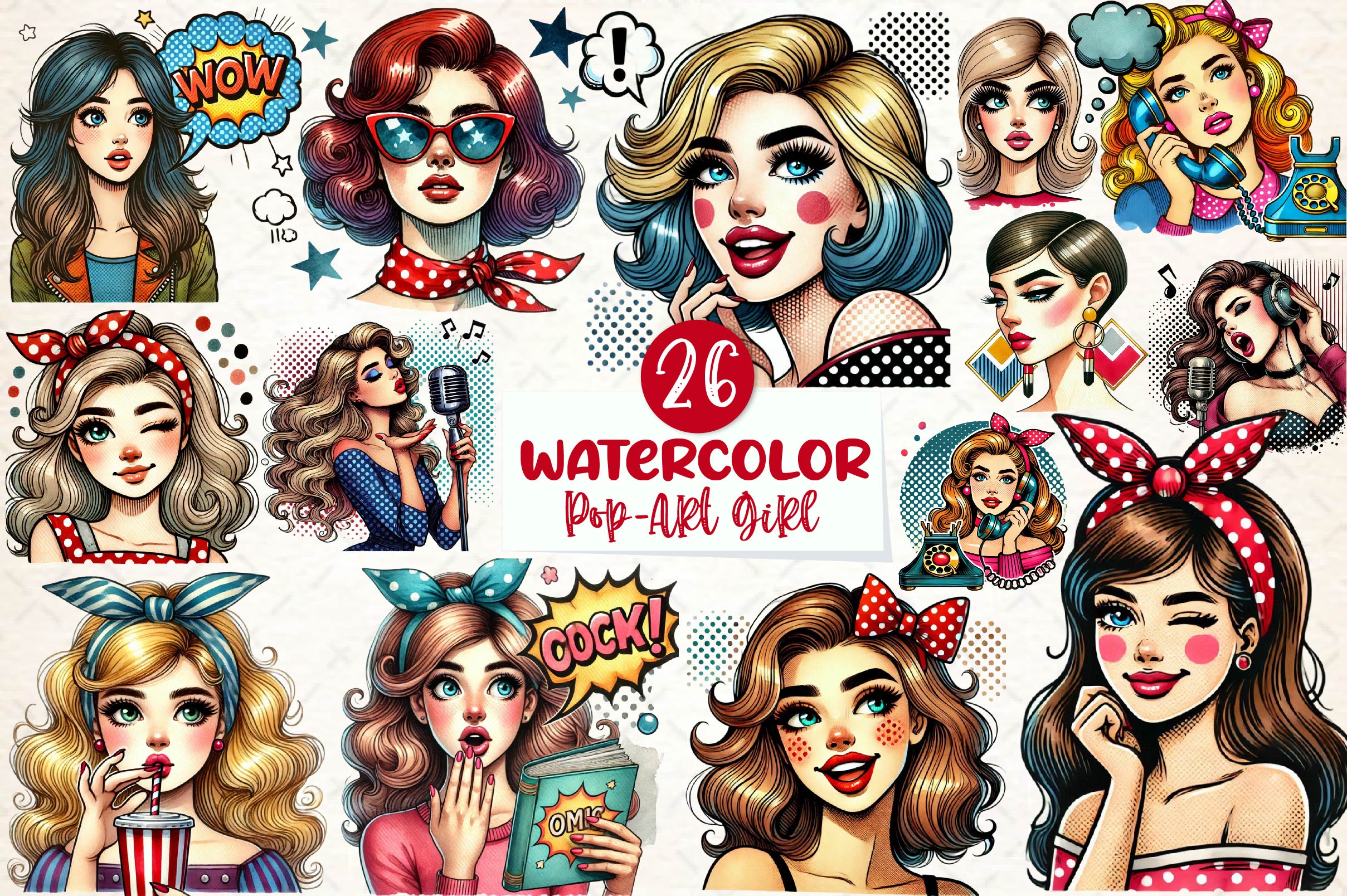 Pop Art Girl Clipart Bundle