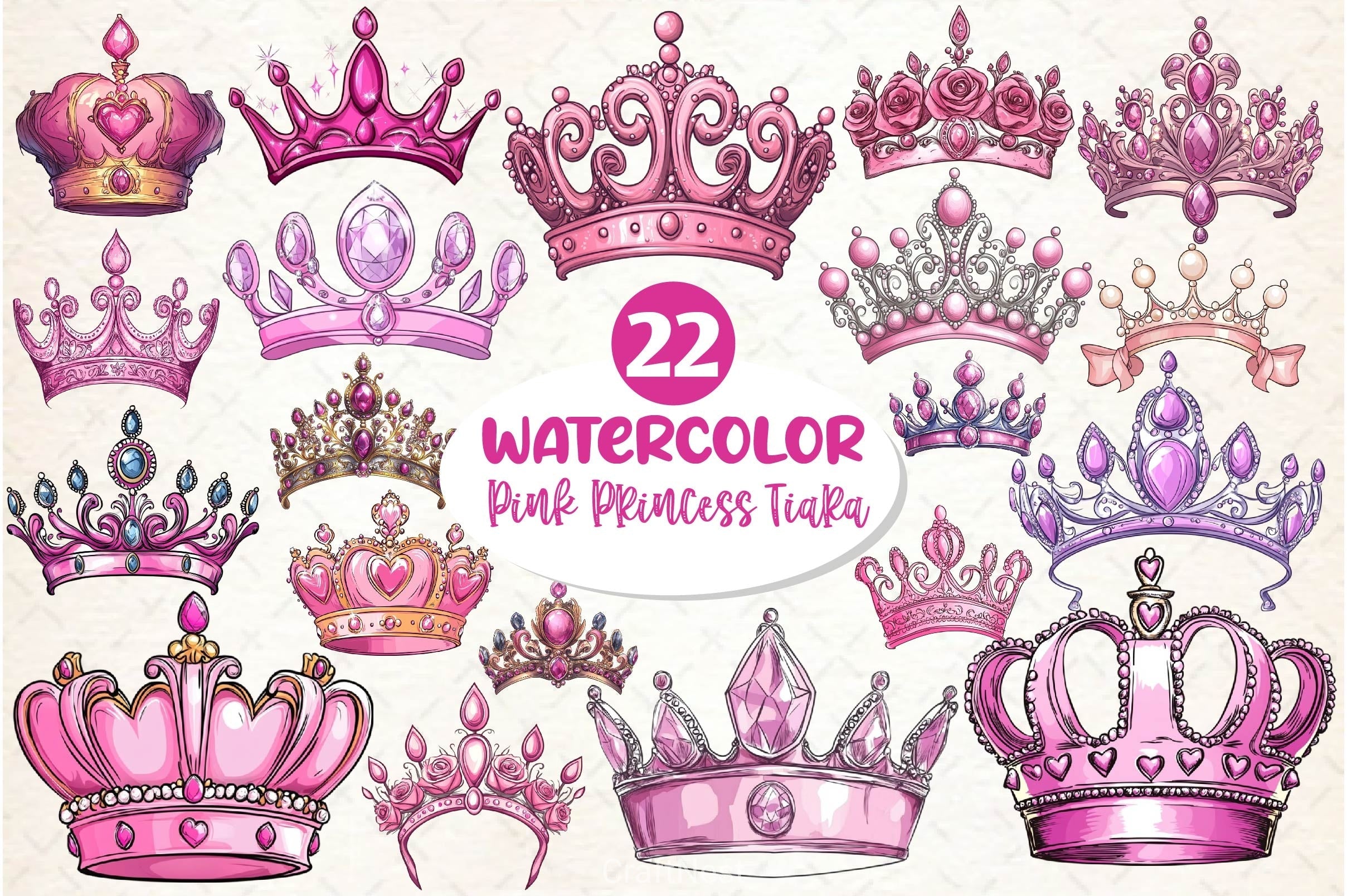 Pink Princess Tiara Clipart Bundle