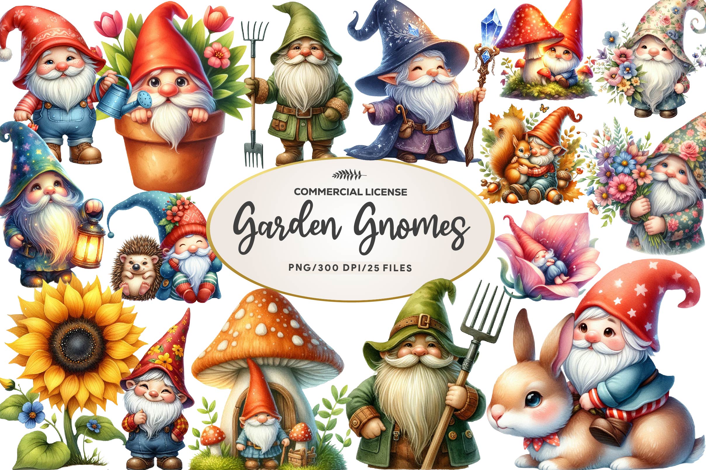 Garden Gnomes Collection Clipart Bundle