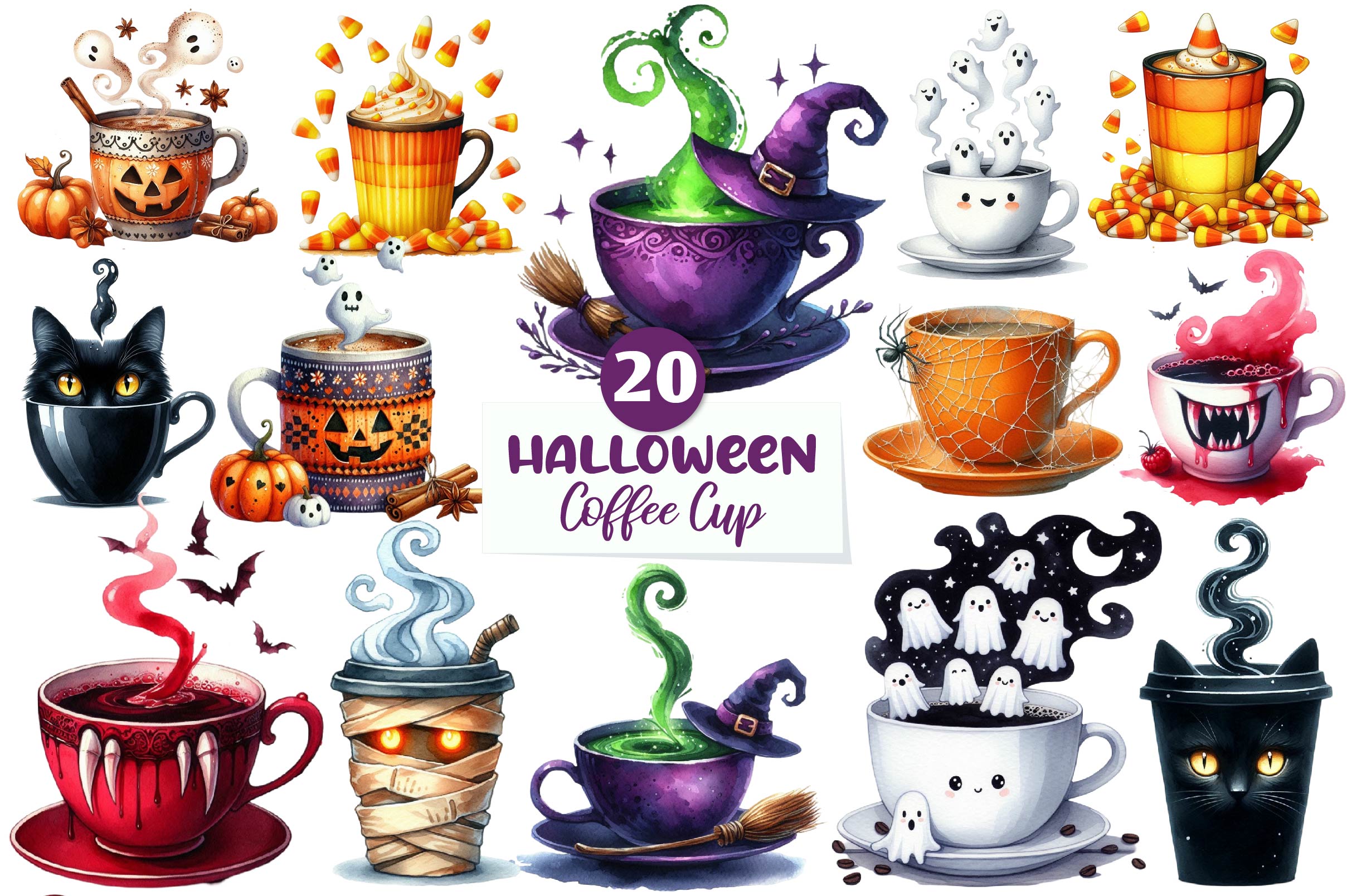 Halloween Coffee Cup Clipart Bundle 1