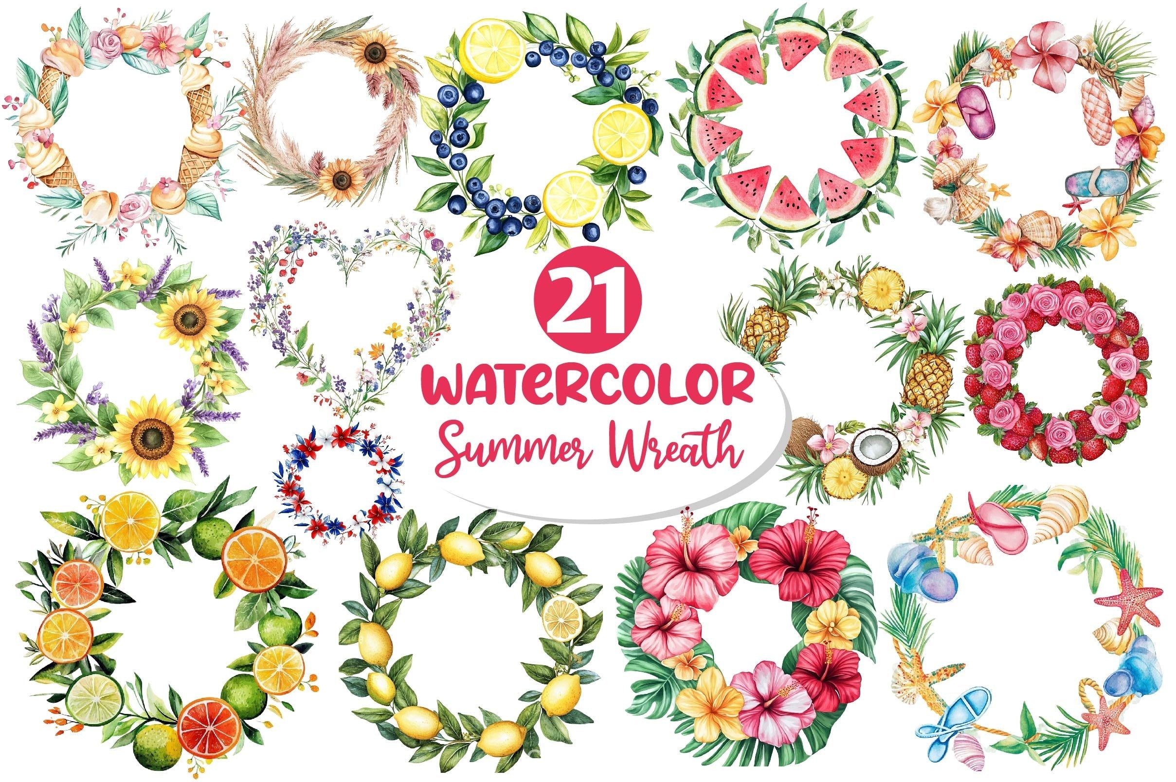 Summer Wreath Clipart Bundle 1