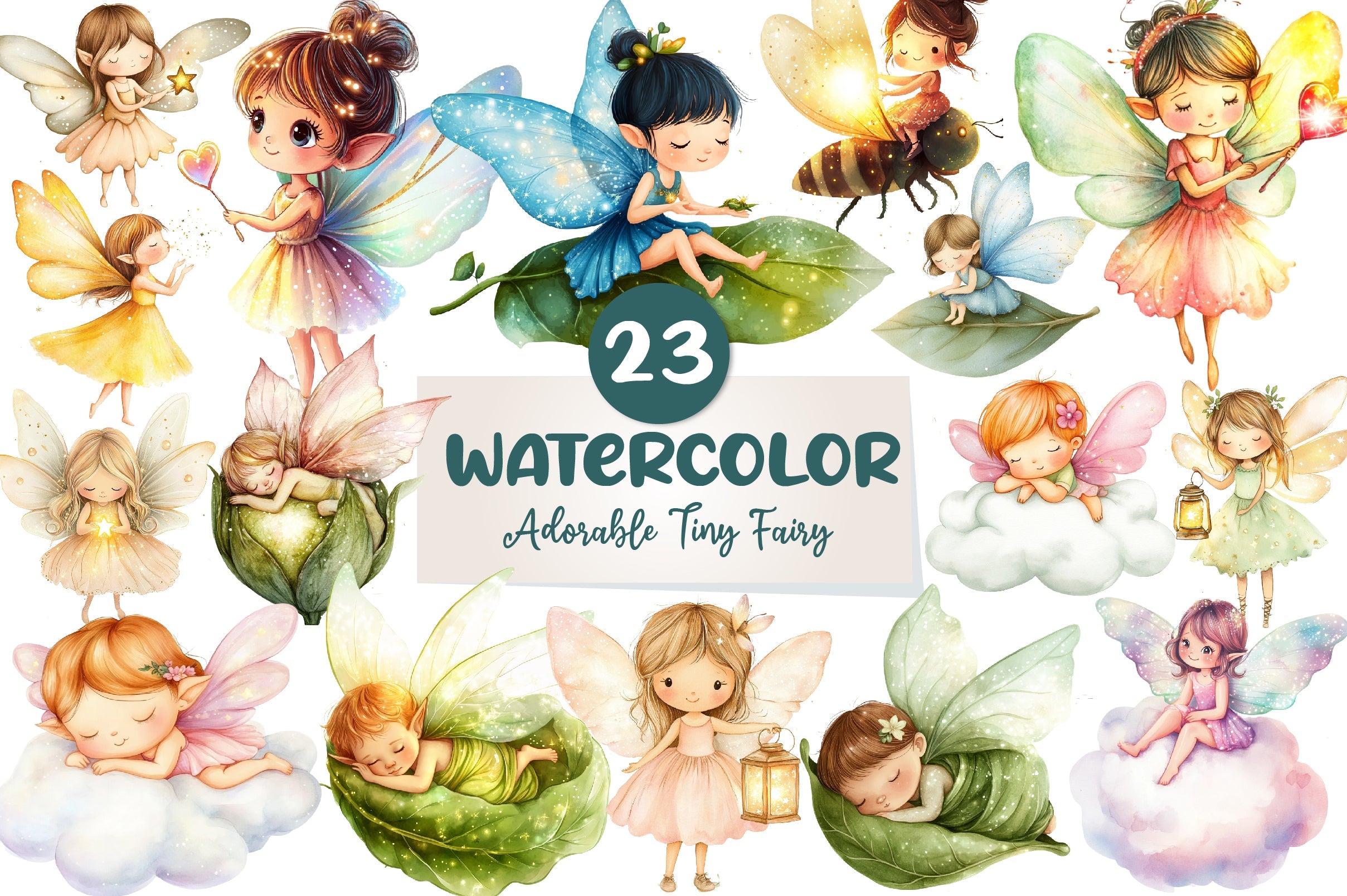 Adorable Tiny Fairy & Sparkles Clipart Bundle