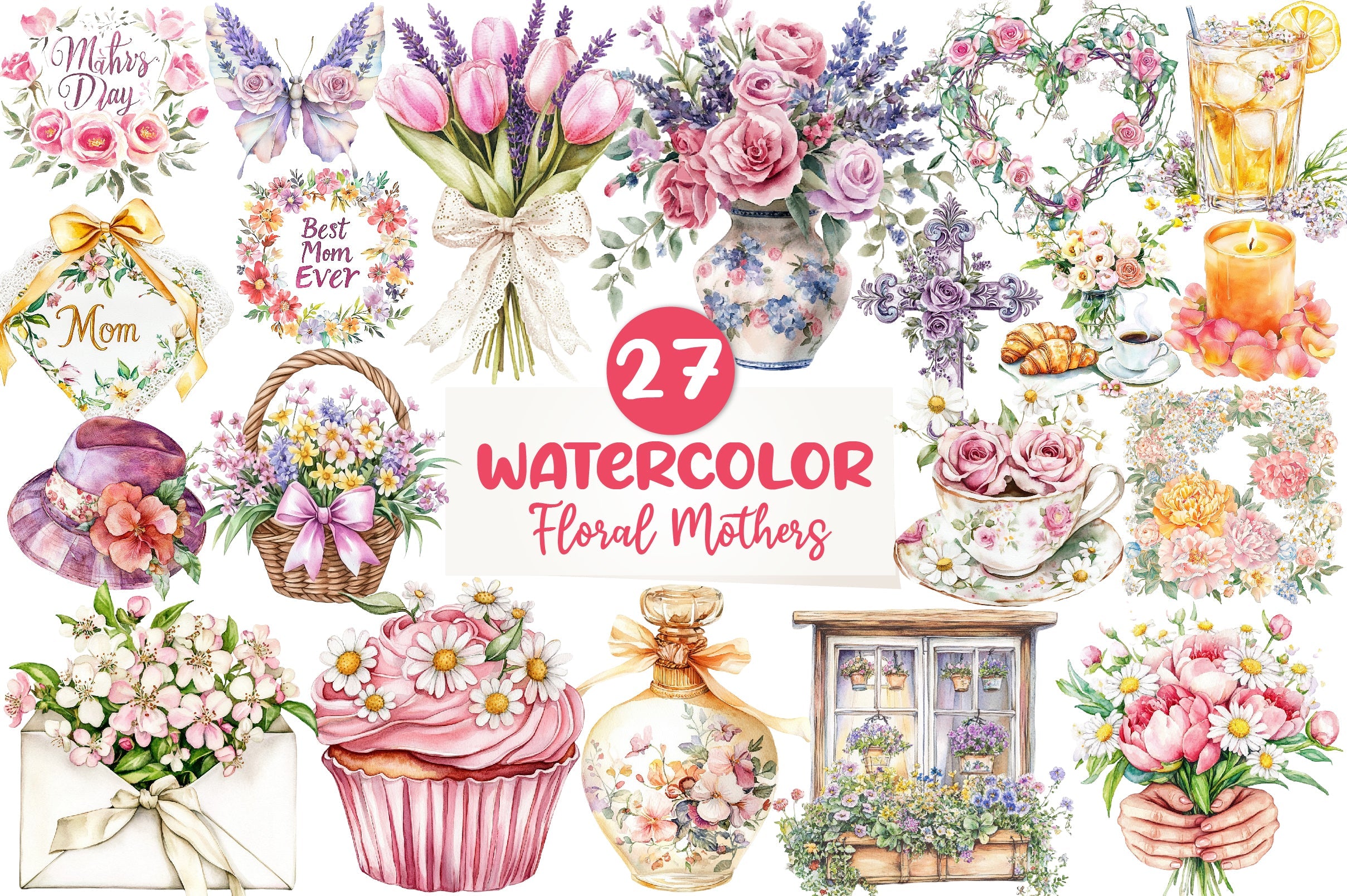 Floral Mothers Day Clipart Bundle