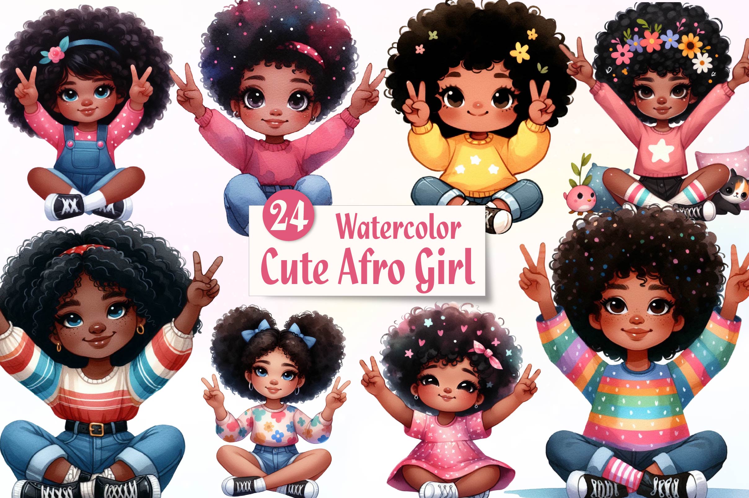 Cute Afro Girl Clipart Bundle