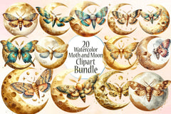 Moth and Moon Clipart Bundle - CraftNest - Digital Crafting and Art
