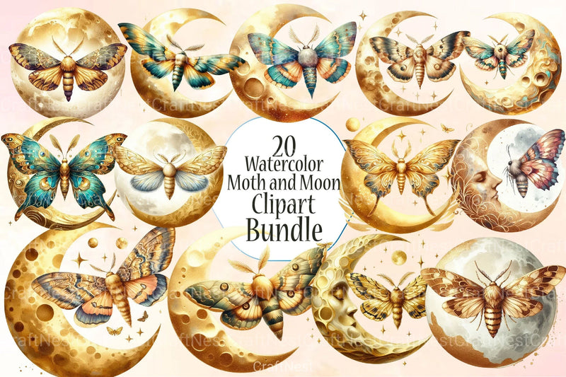 Moth and Moon Clipart Bundle - CraftNest - Digital Crafting and Art